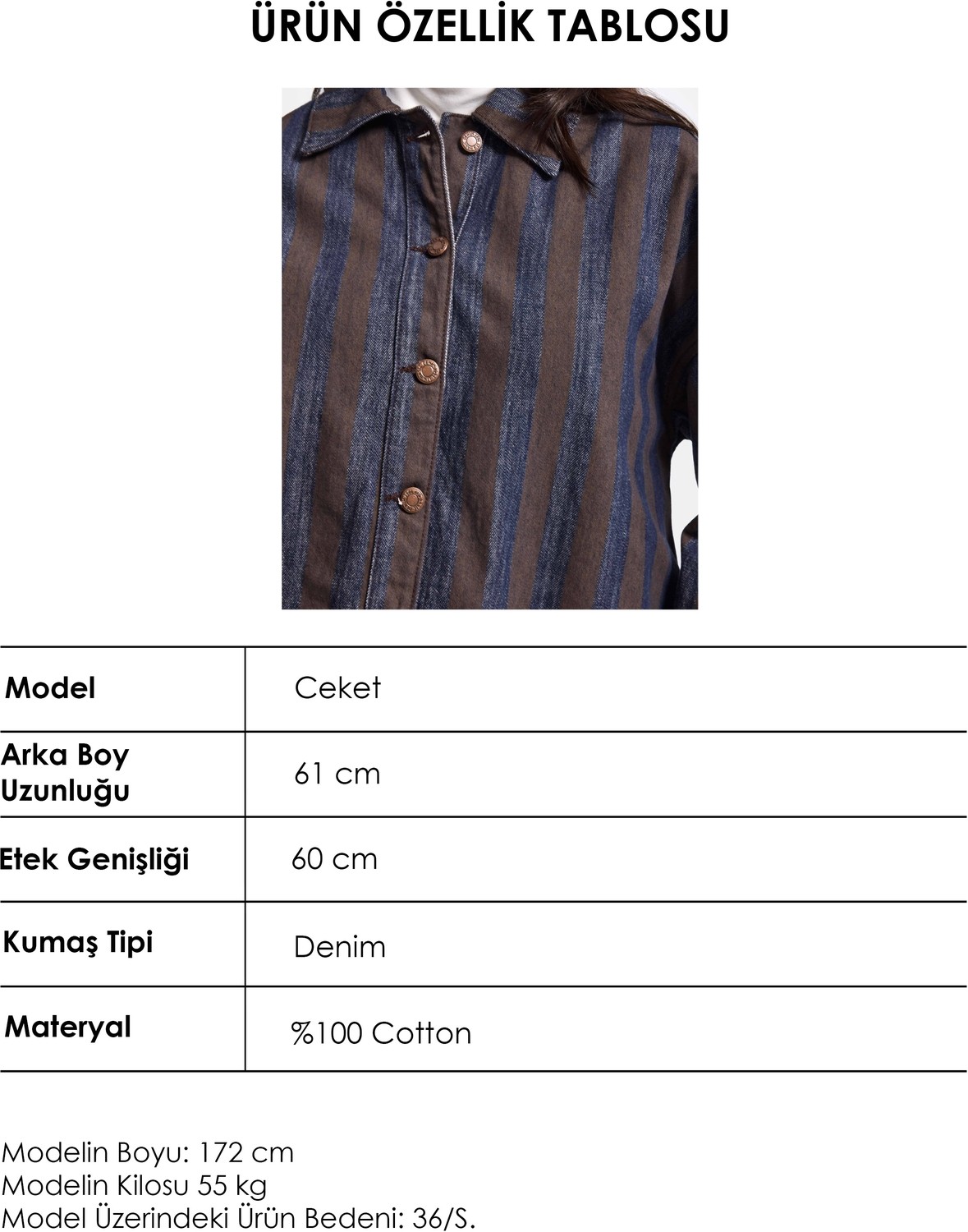 It's Basic Kadın Kahve Kot Çizgili 1W6-7 Oversize Denim Ceket görsel 6