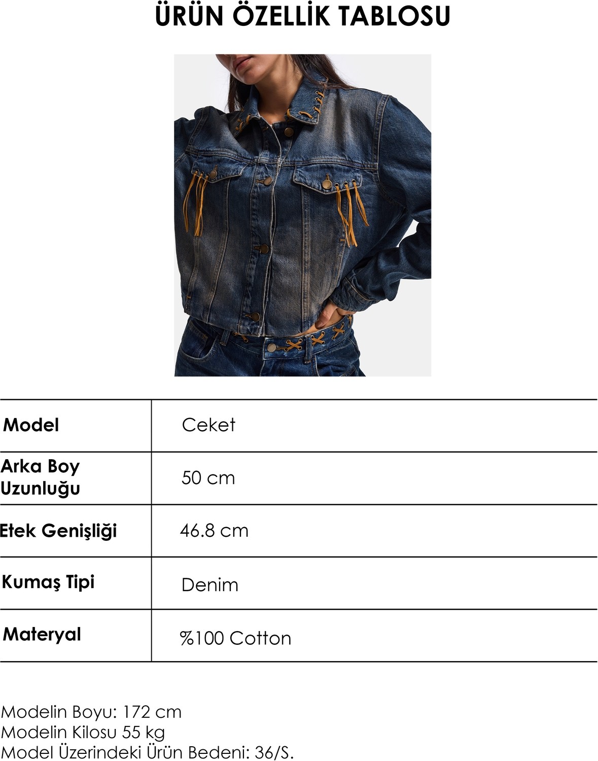 It's Basic Kadın T.kot Rengi 2W6-8 Kemer Boy Süet Detaylı Tasarım Denim Ceket görsel 6