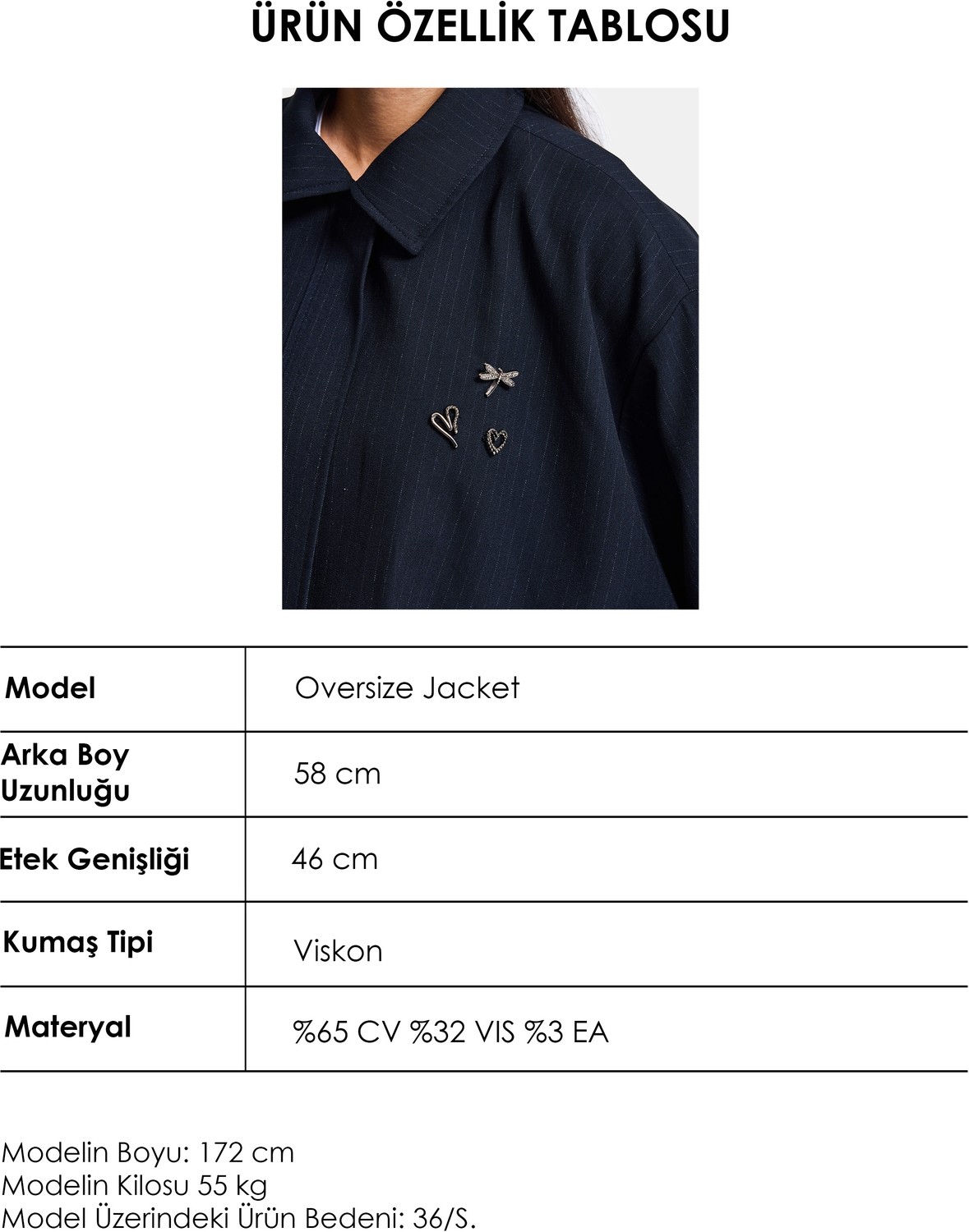 It's Basic Kadın Lacivert W6-56 Bomber Oversize Aksesuar Detaylı Tasarım Ceket görsel 6