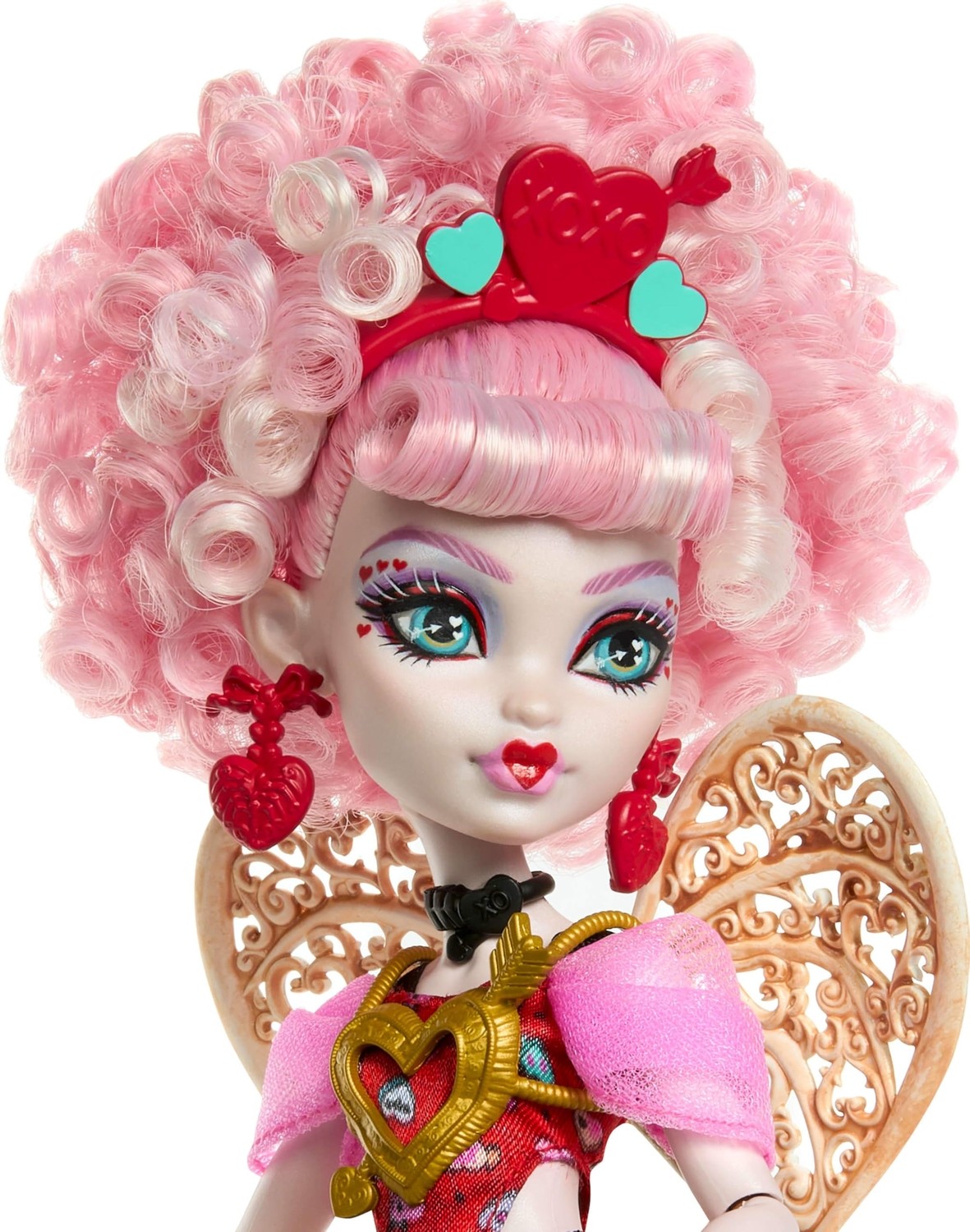 Aesco Monster High Pembe ve Kırmızı Parti Elbisesi Giyen Havalı Doğum Günü Cupid Asteria Bebek ve Davetiye, Balon, Hediye Gibi Temaya Uygun Aksesuarlar, JBG77 görsel 5
