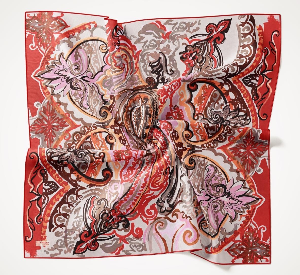 Silk Home Twill Ipek Eşarp Art Desen Kırmızı 90X90 görsel 5