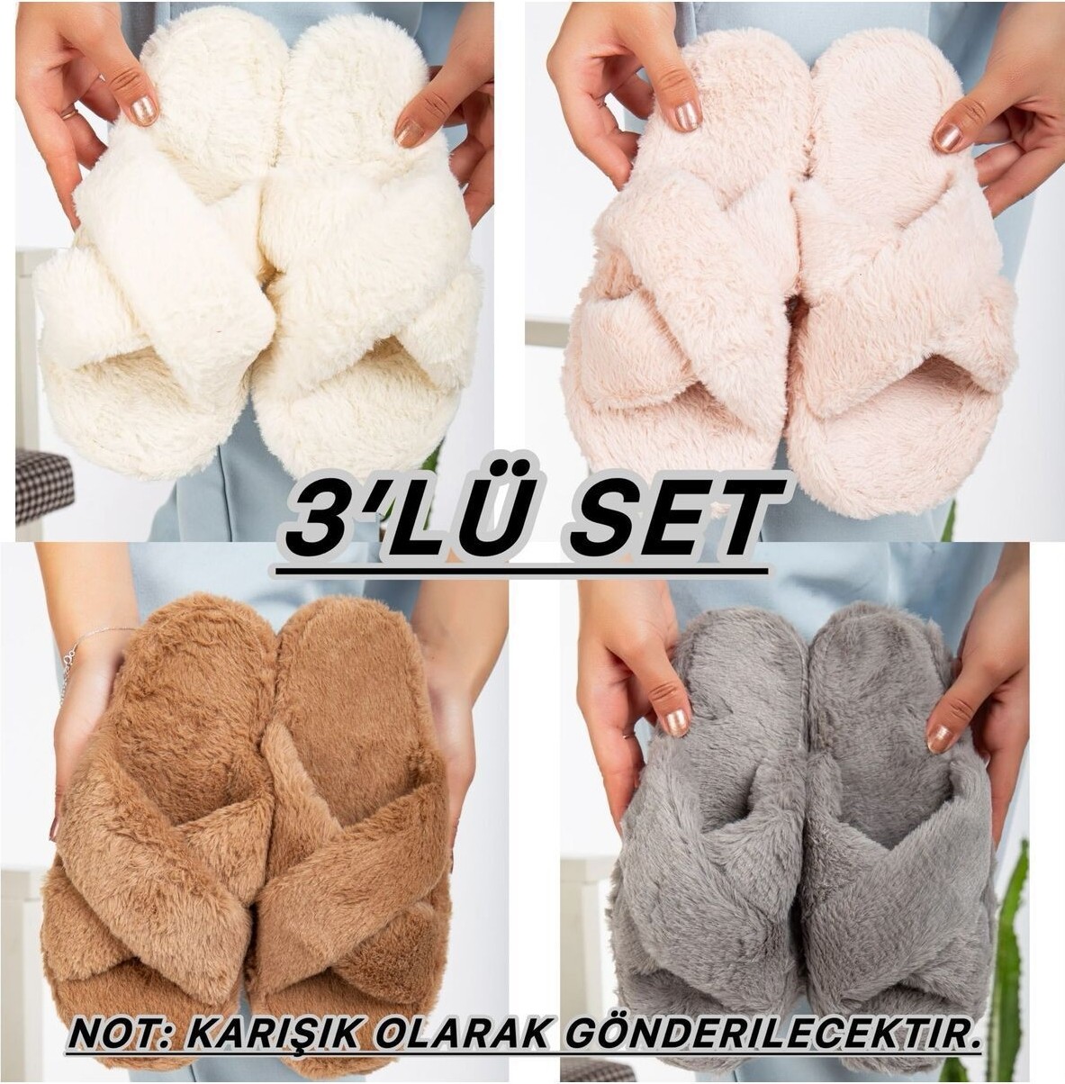 Slipcat 3'lü Paket Terlik Ev Terliği Çeyiz Bohça Seti