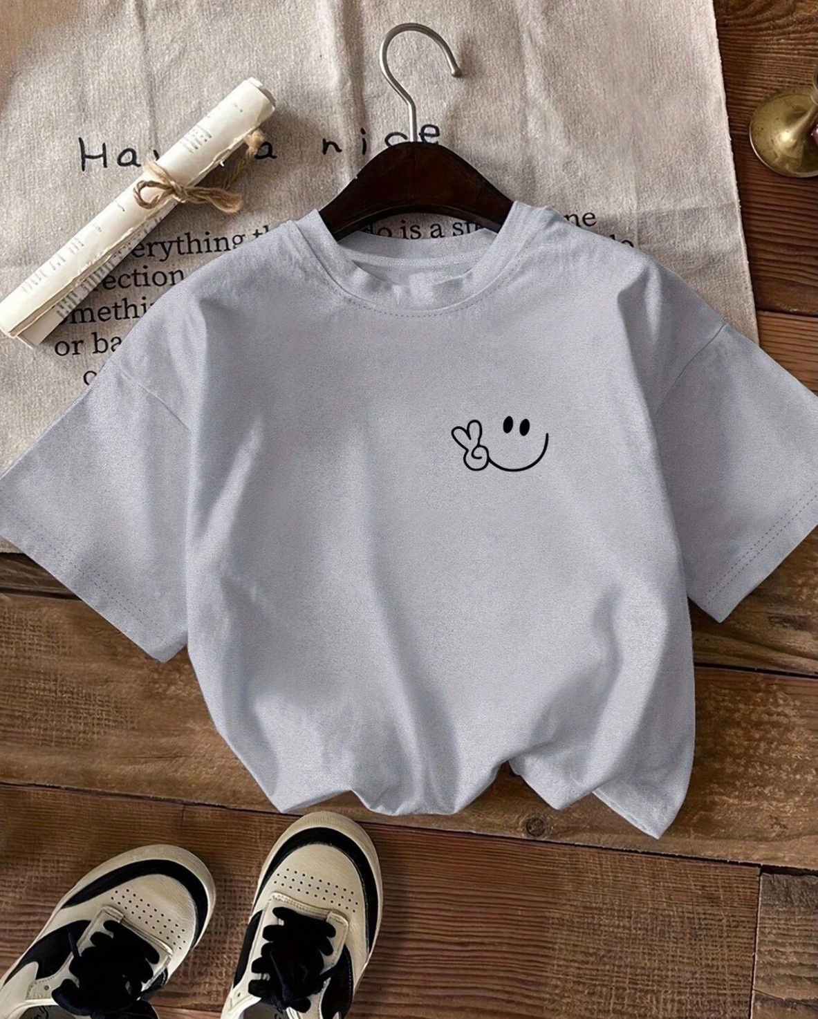 Punix Büyük Beden Özel Tasarım Gülücük Emoji Baskılı %100 Pamuk Oversize Kadın Battal T-Shirt