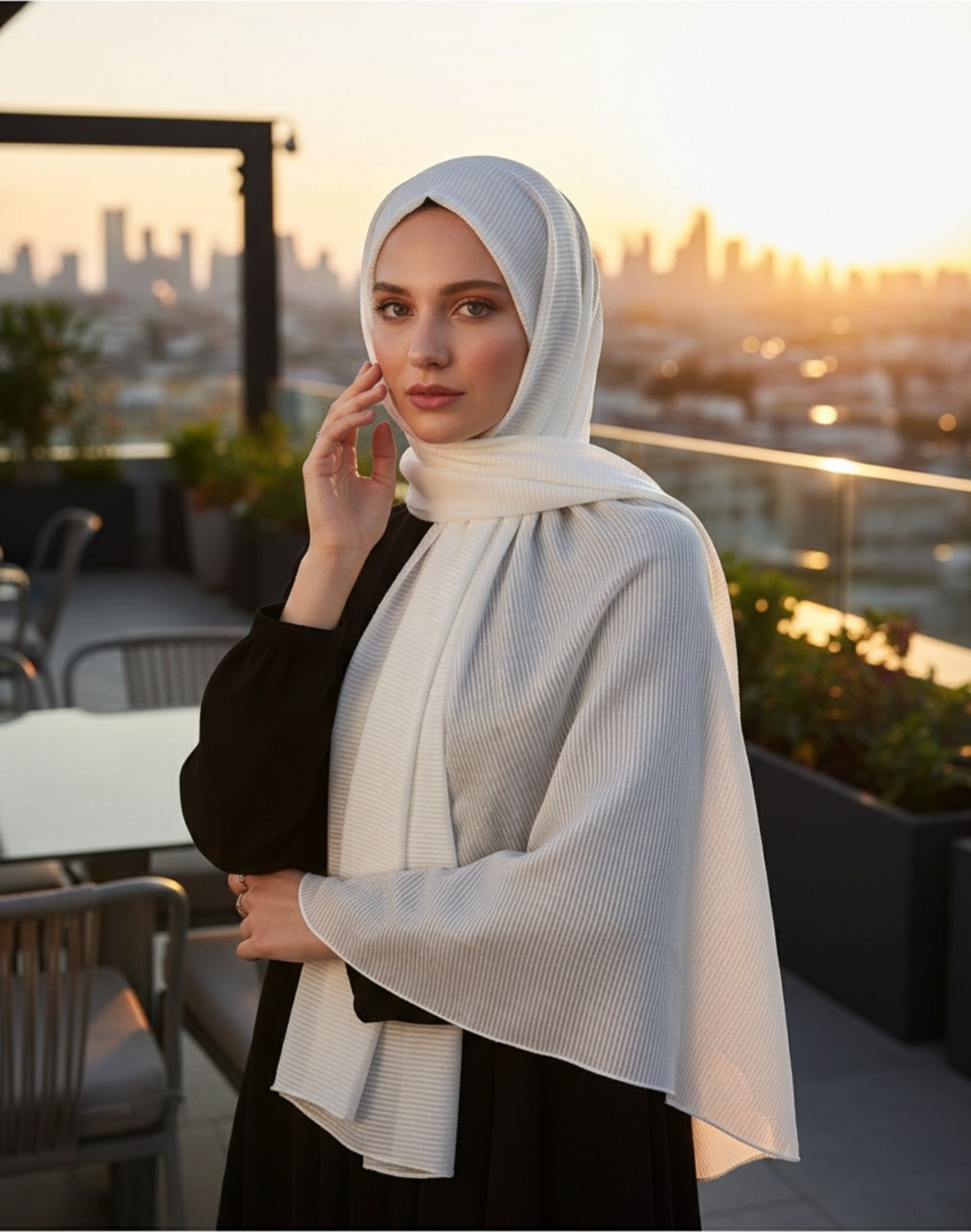 Modakaşmir Moda Kaşmir Misto Çizgili Pamuklu Şal görsel 6