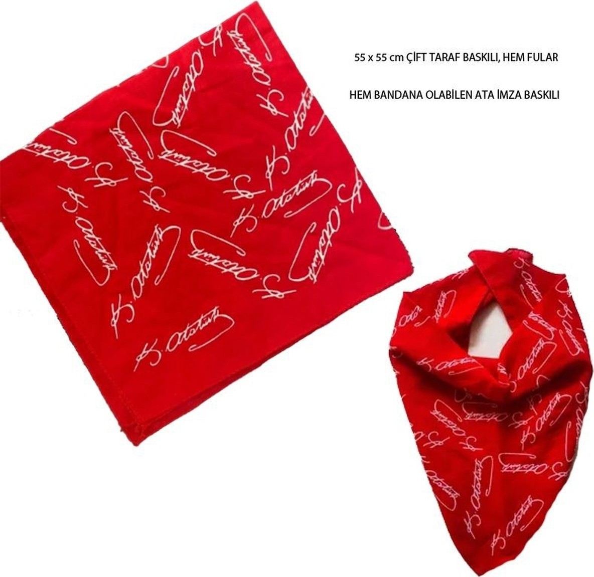 Herşey Nota Atatürk İmzası Bandana 23 Nisan, 29 Ekim, 30 Ağustos, 19 Mayıs Fular Tören görsel 2