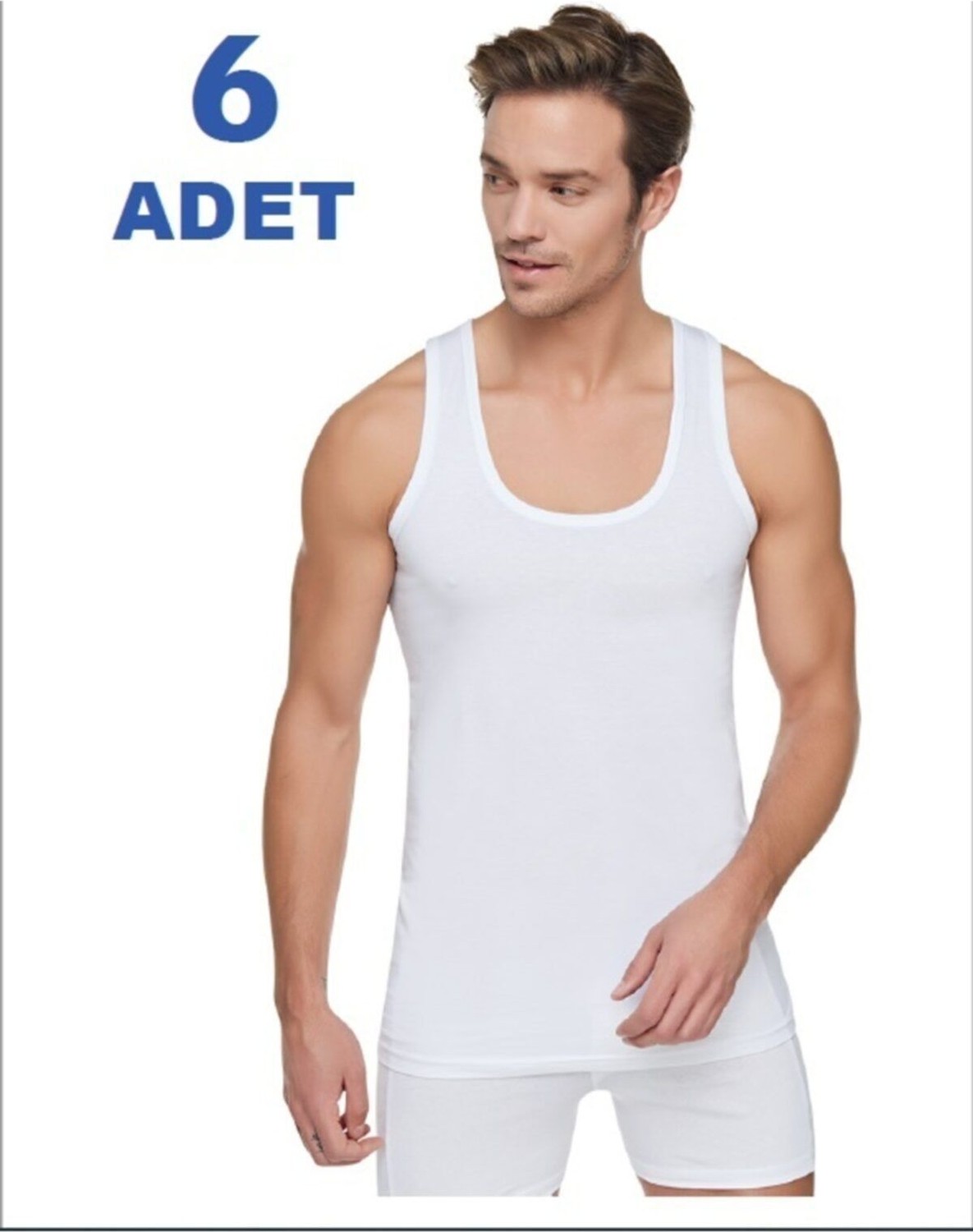 Tutku Erkek Beyaz 6'lı Paket Pamuklu Penye Atlet Beyaz görsel 2