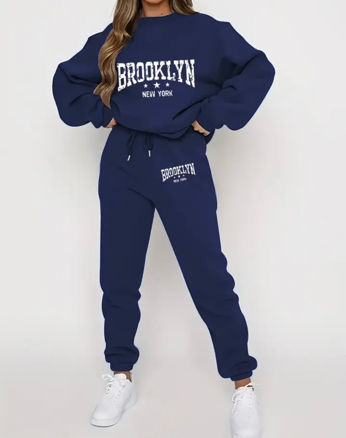 Amor Face Büyük Beden Kadın Brooklyn Baskılı Yüksek Kalite 3 Iplik Rahat Kalıp Eşofman Takımı görsel 3