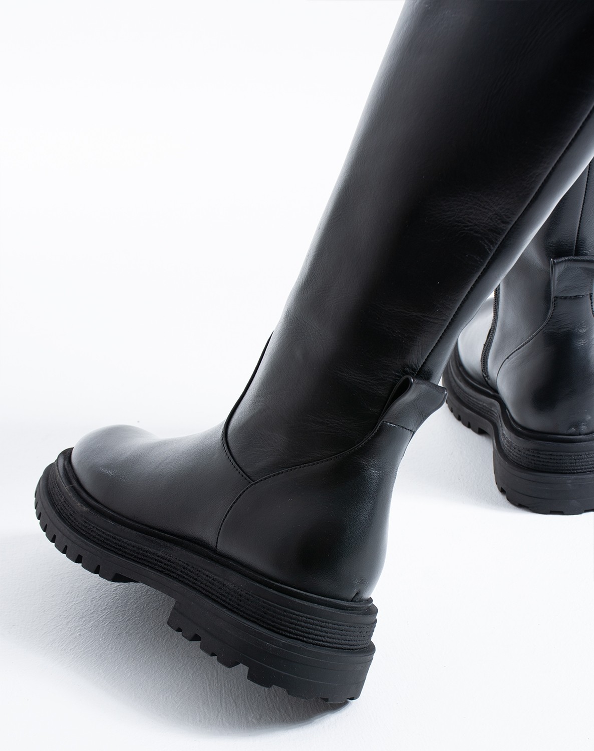 Duxal Shoes Uliana Hakiki Deri Siyah Kadın Düz Taban Diz Altı Çizme