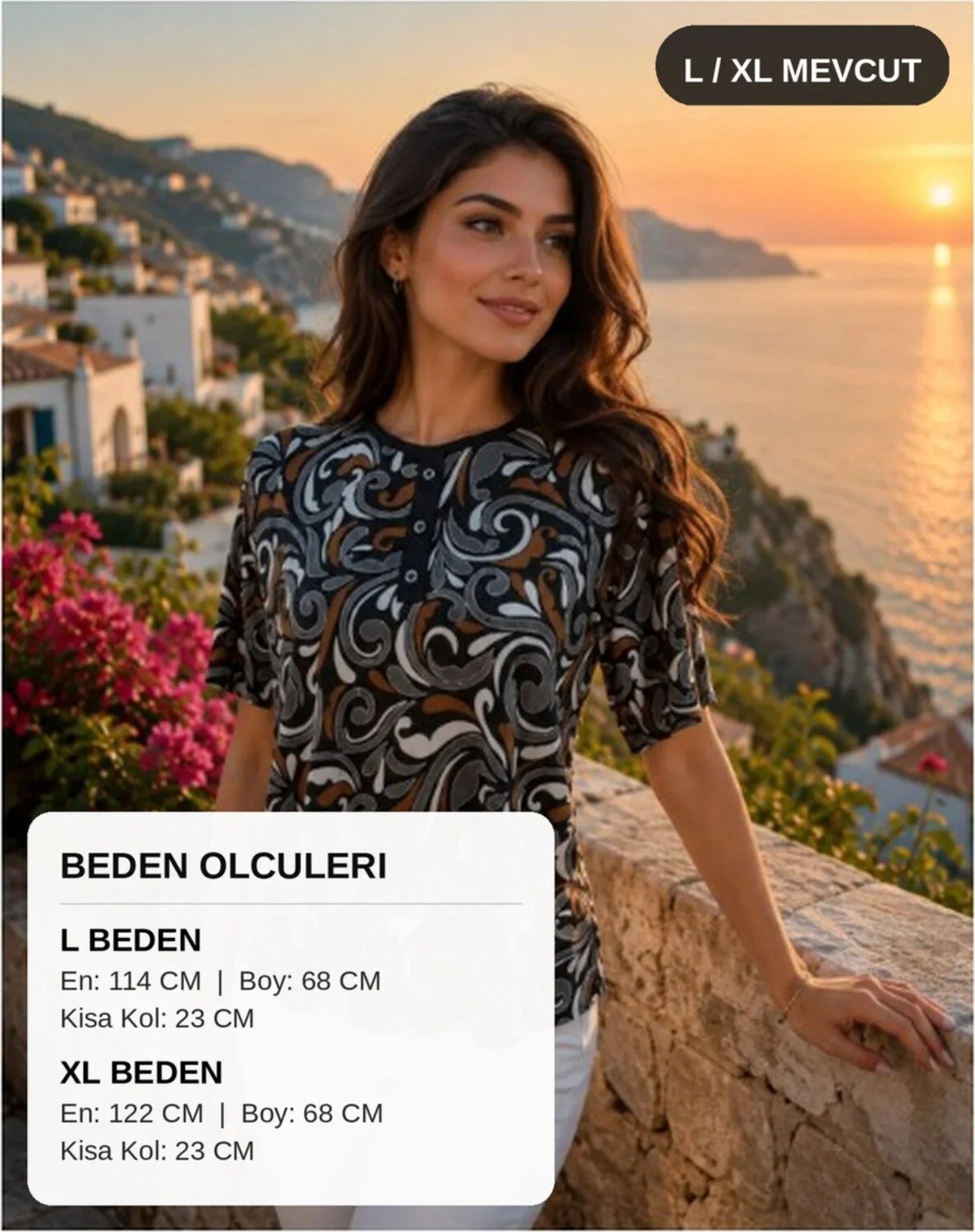 Serkan Bluz Kısa Kollu Zemin Siyah Üstü Taba Beyaz