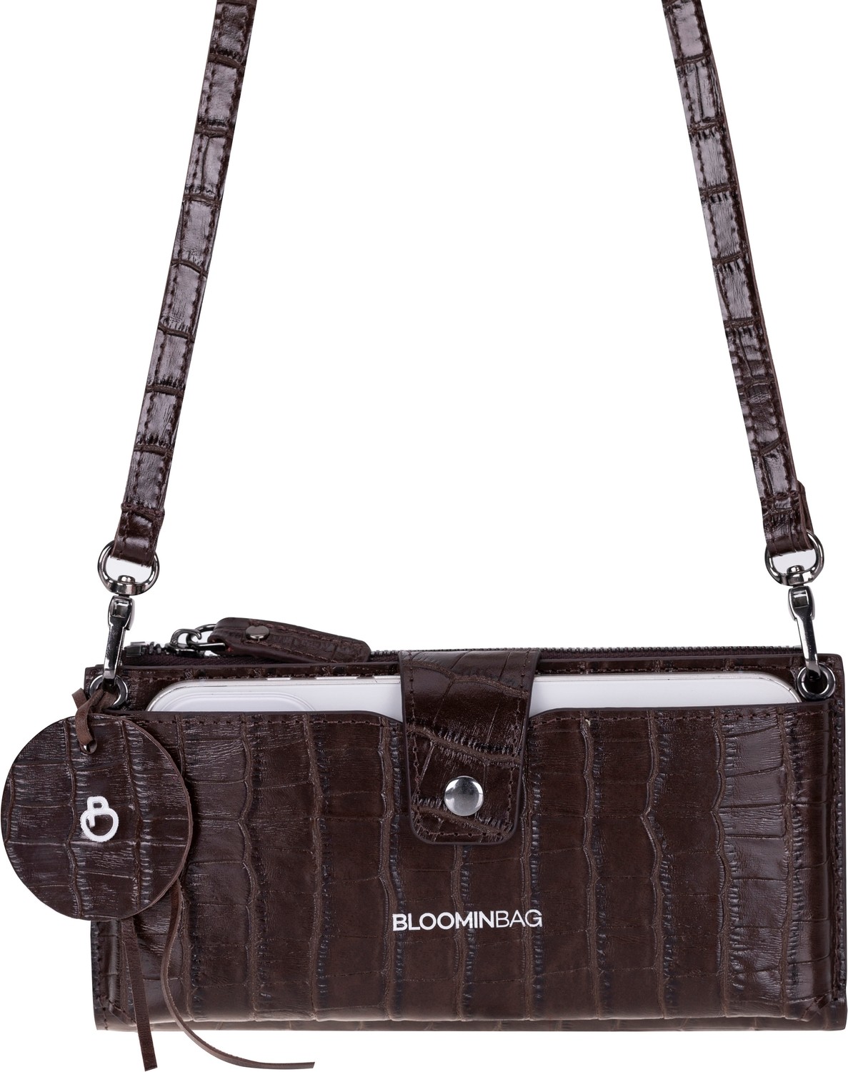 BloominBag Mocha Croco Lozan Hakiki Süet Çapraz Askılı Telefon Bölmeli Cüzdan Çanta görsel 3