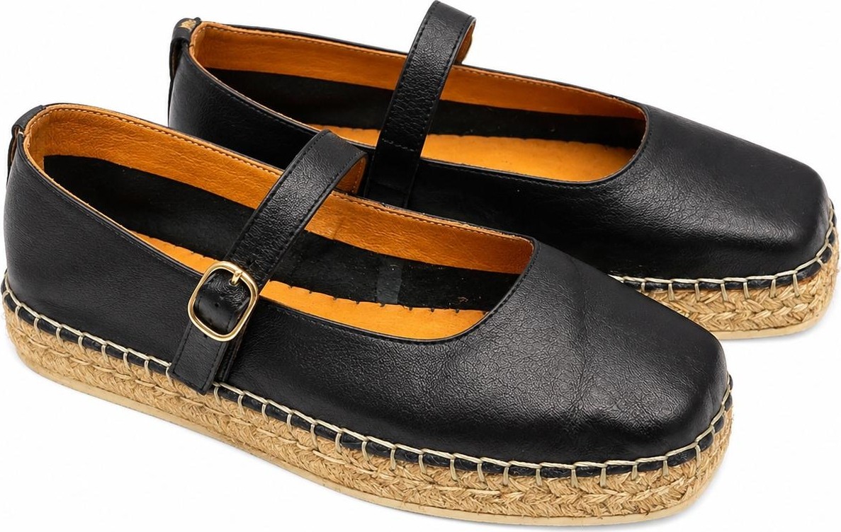 Butik Noble Shoes Hakiki Deri Siyah Kadın Espadril Babet