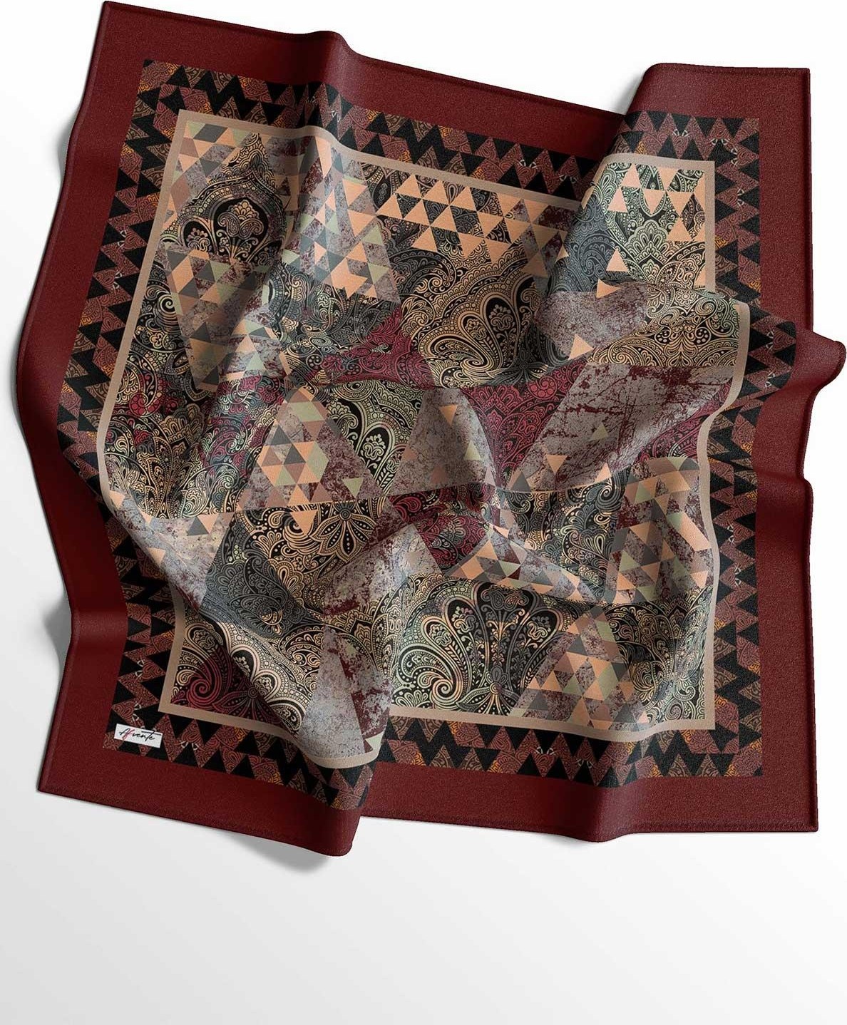 Afvente Paisley Desen Bordo Soft Pamuk Eşarp - Bordo görsel 4