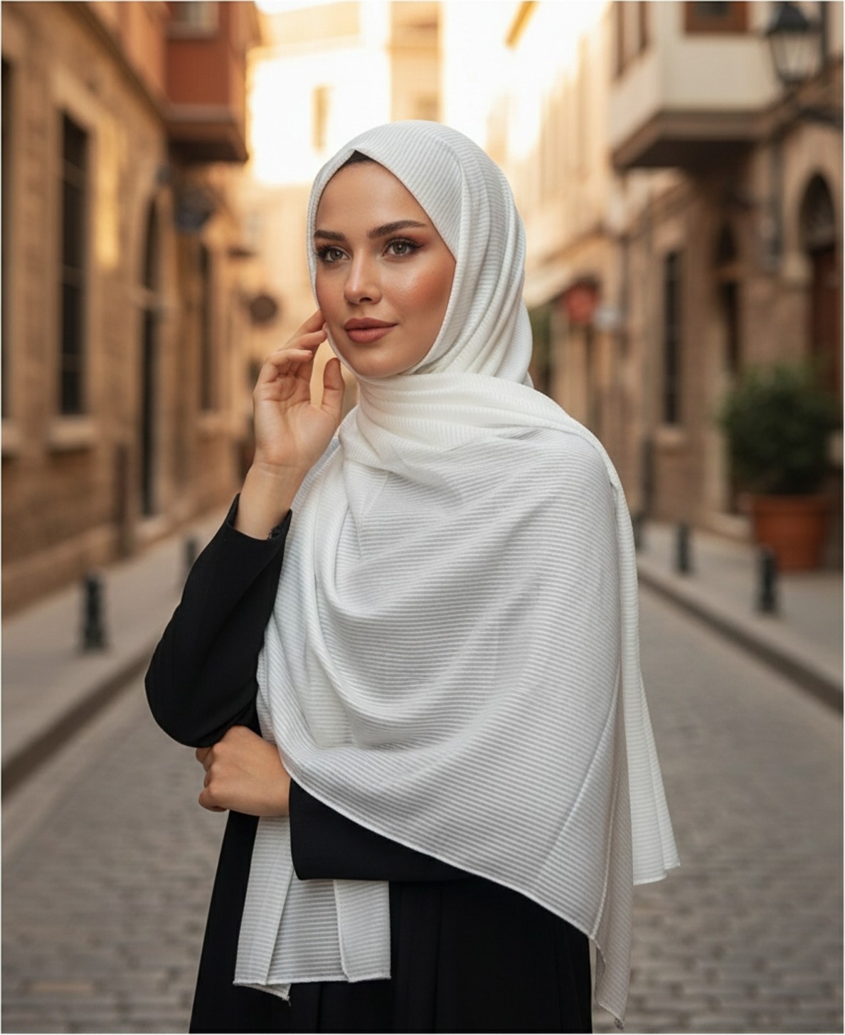 Modakaşmir Moda Kaşmir Misto Çizgili Pamuklu Şal görsel 8