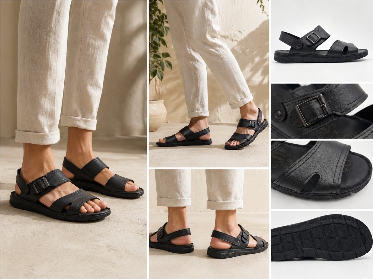 Ern Shoes Içi Dışı Hakiki Deri Ortopedik Erkek Terlik Sandalet görsel 3