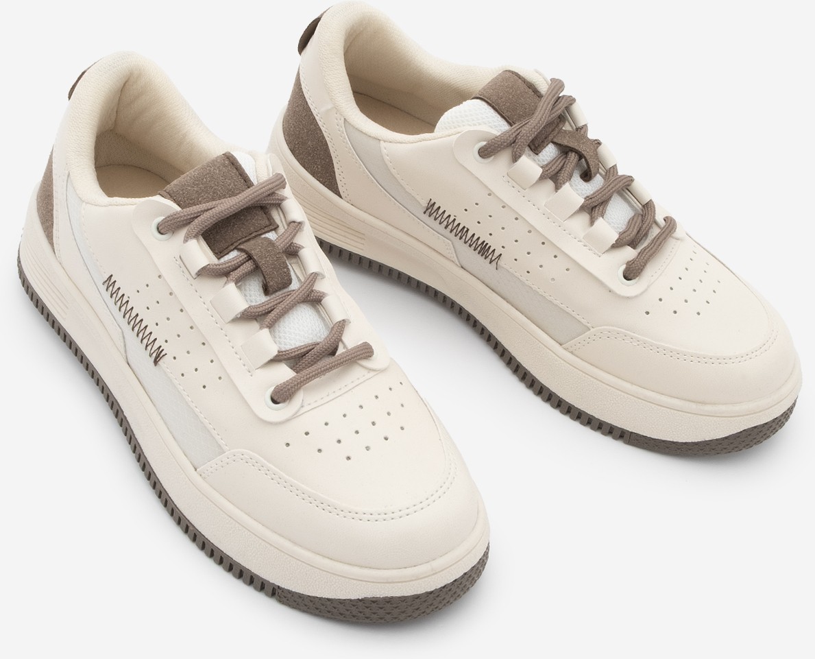 Marjin Kadın Sneaker Yüksek Taban Spor Ayakkabı Loske Ekru