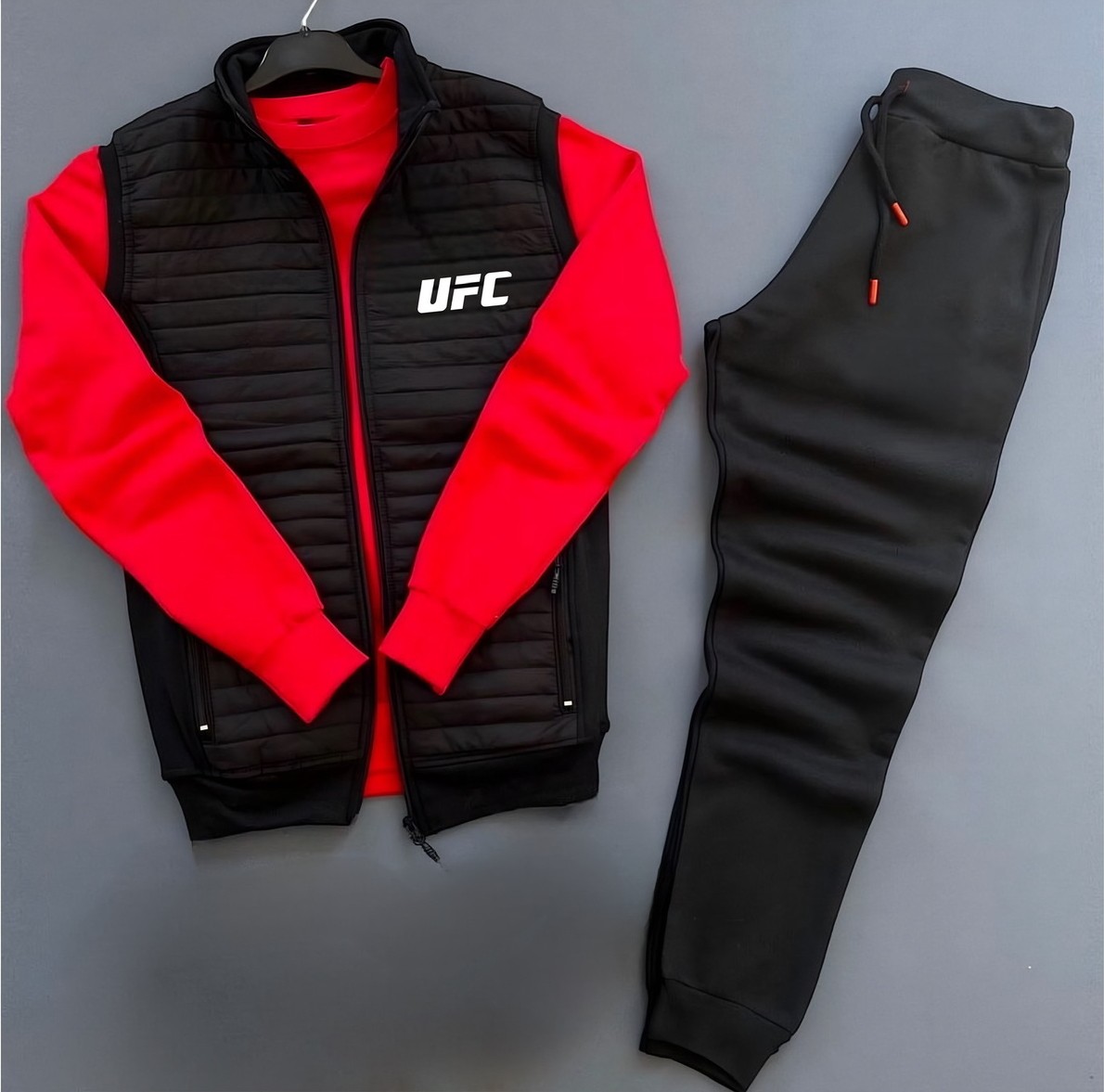 Risil-Nu Company Ufc Baskılı Kapitone Triko Detaylı Yelek-Kışlık Eşofman Altı-Sweatshirt 3'lü Alt Üst Takım görsel 2
