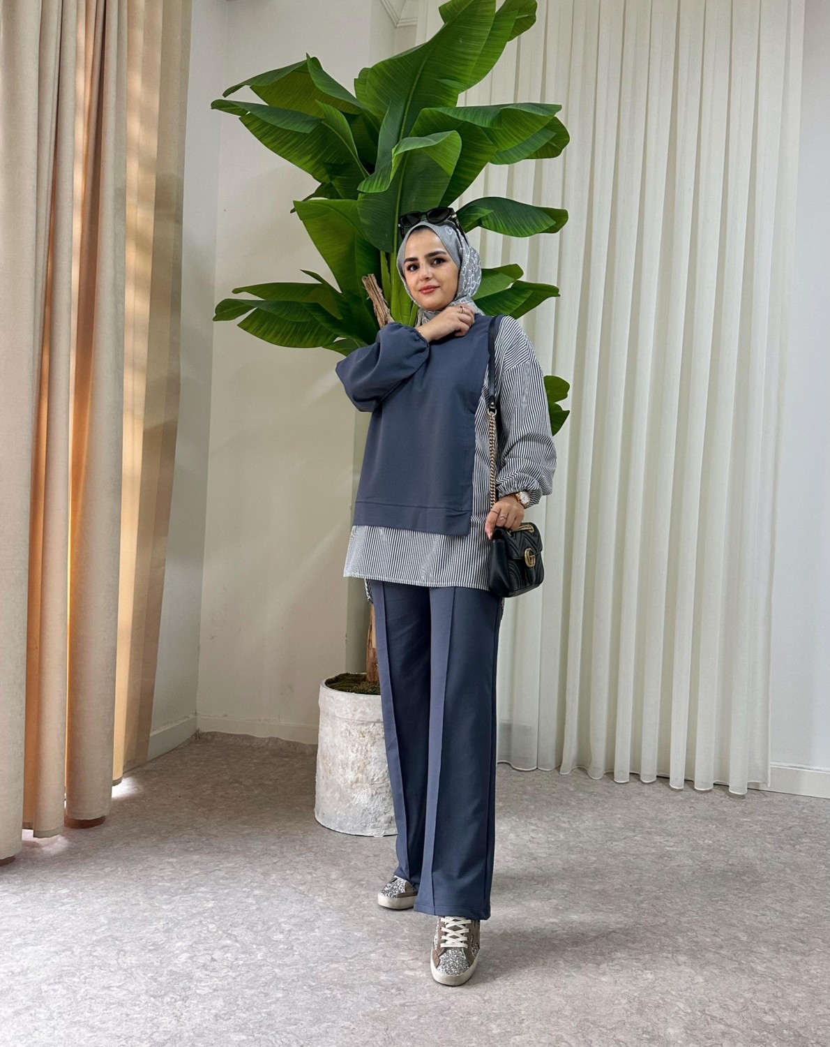 Aselim Hijap Moda Asel Fashion Line Gömlekli Ikili Takım Antrasit Gri