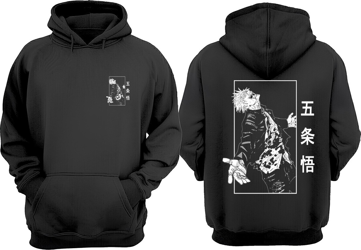 The Wert Unisex Jujutsu Kaisen Gojo Satoru Haykırış Tasarım Ön Arka Baskılı Normal Kalıp Siyah Sweatshirt