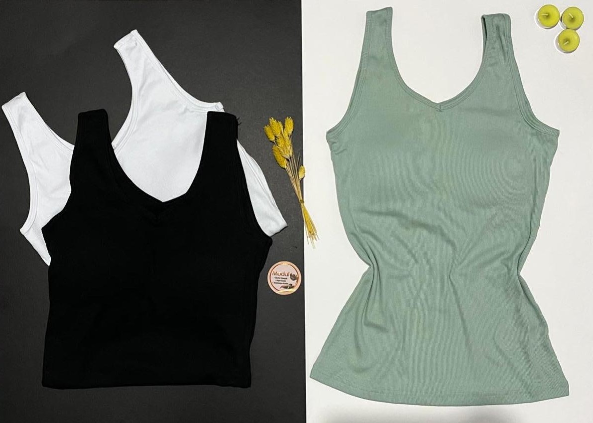 Veloure Kadın Atlet Pedli Modal 3’lü Siyah,Beyaz,Yeşil südyenli ~bluz,T-shirt' YENİ SEZON 🌞 görsel 4