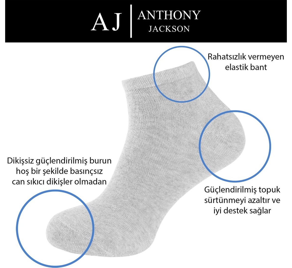 Anthony Jackson 10 Çift Kutulu Bambu Premium Bay-Bayan Patik Çorap - Bilek Boy Kısa Spor Koşu ve Yürüyüş Çorabı görsel 7