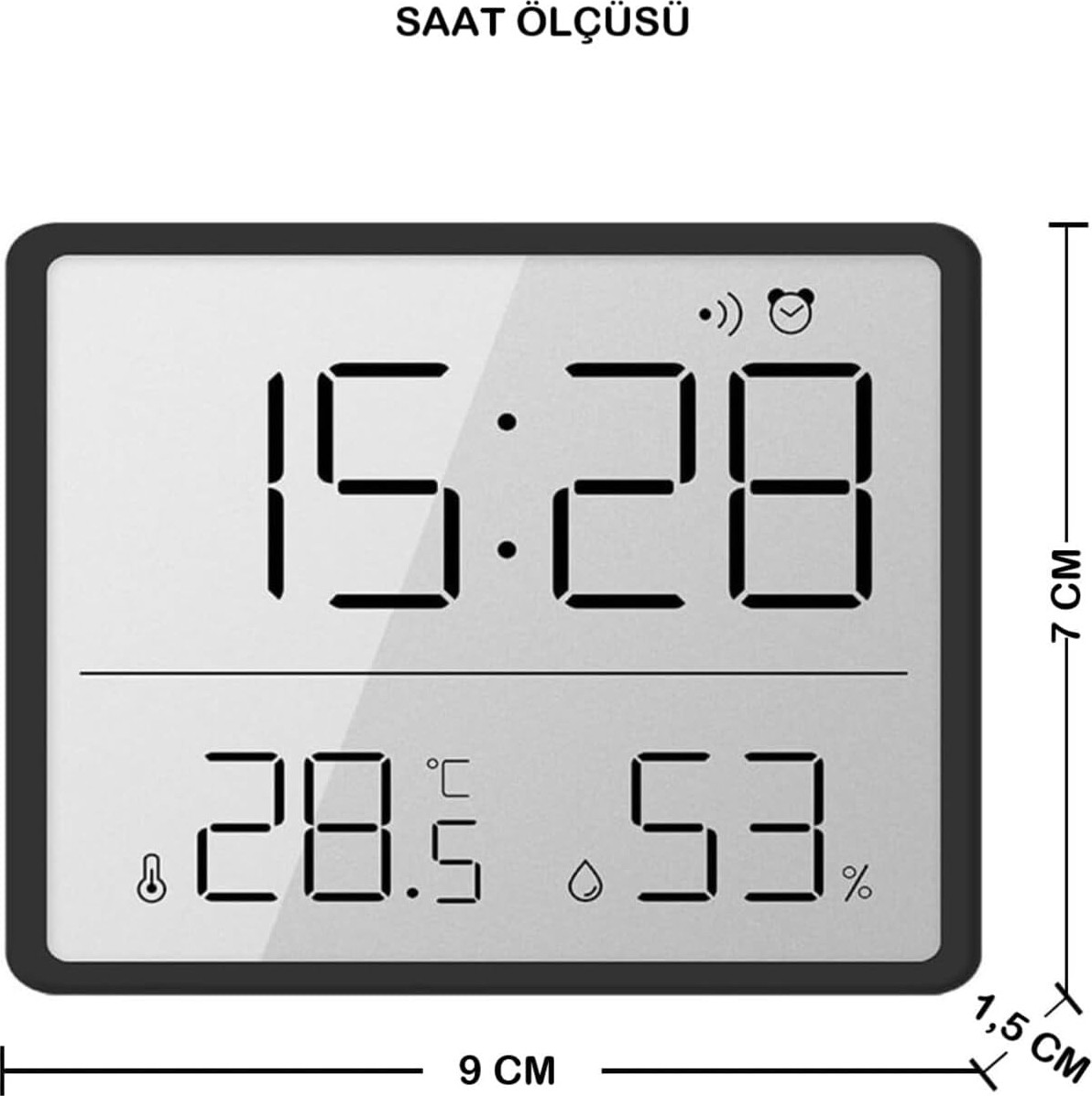 Özkaya Store Dijital Mini Saat LCD Ultra Ince Mıknatıslı Buzdolabı Saati Alarmlı Nem ve Sıcaklık Göstergeli 9X7CM görsel 4