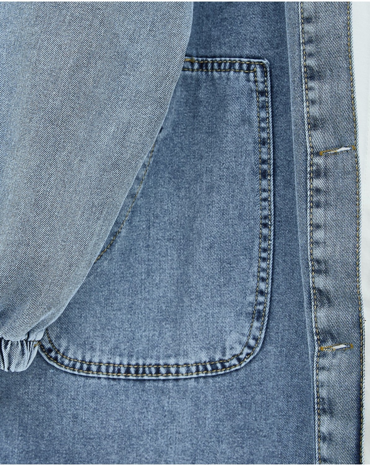 Moda Morfo Önü Düğmeli Kapşonlu Apolet Detaylı Cepli Kot Kap -Buz Mavi görsel 7