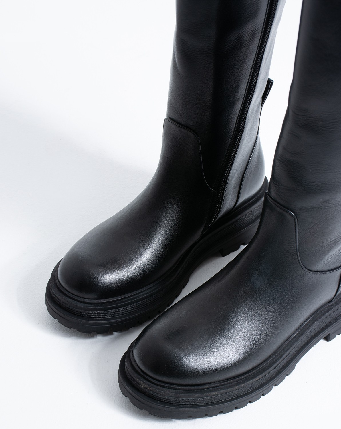 Duxal Shoes Uliana Hakiki Deri Siyah Kadın Düz Taban Diz Altı Çizme görsel 2