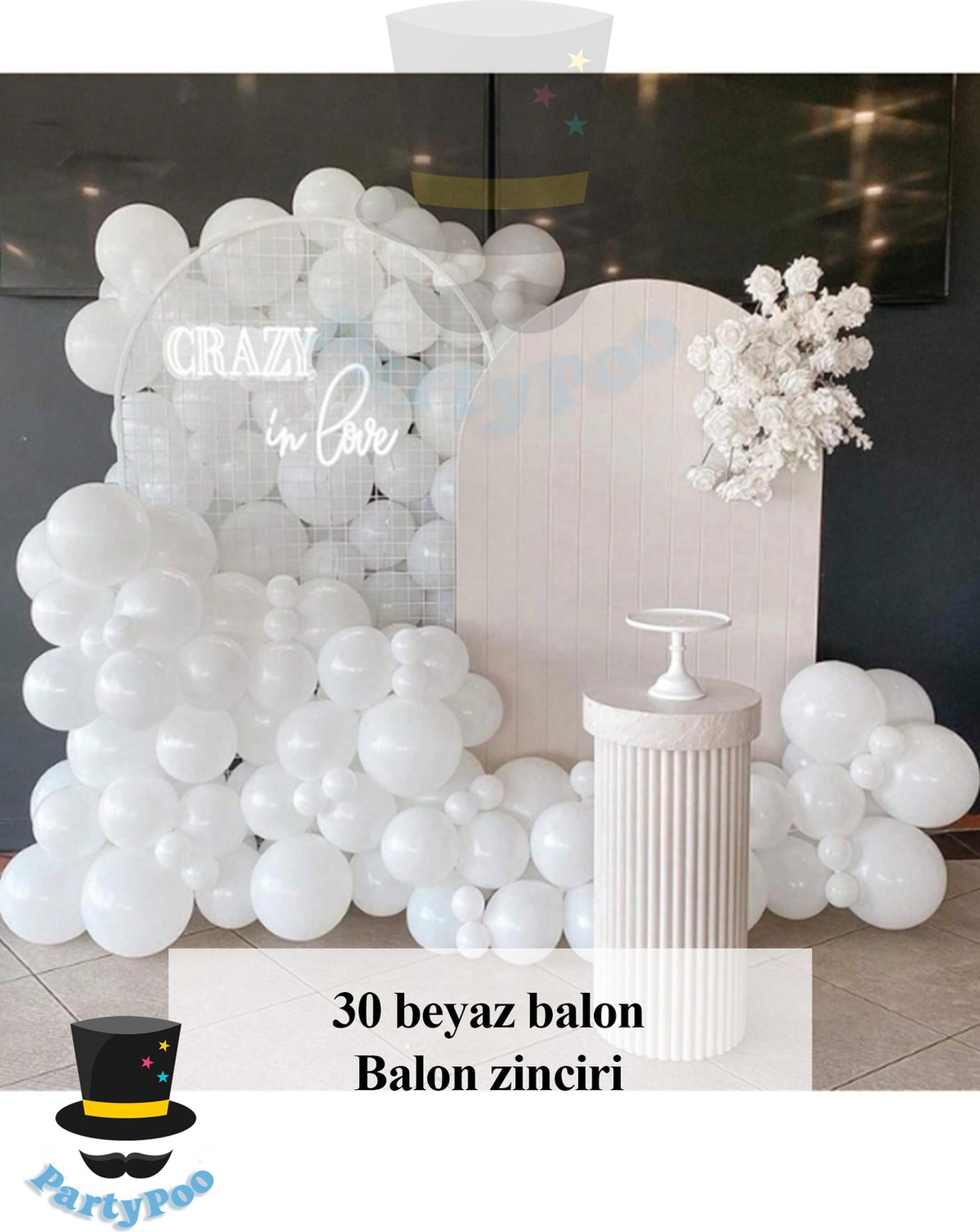 Feyza Design Beyaz Renk Balon Seti 30'lu - Parti Dekorasyonu ve Süsleme görsel 2