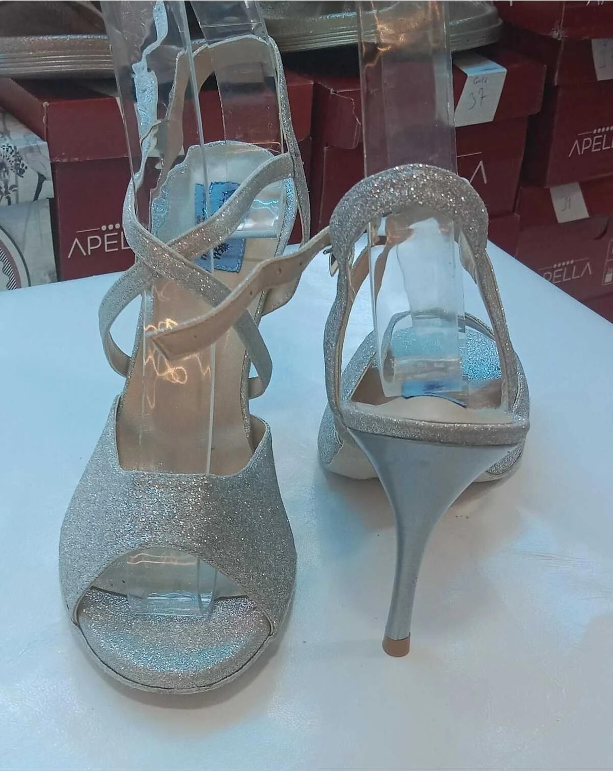 Bitangosu Gümüş Simli 8,5 cm 13 Pont Açık Topuk Tango, Dans ve Salon Ayakkabısı El Emeği Özel Seri Üretim görsel 4