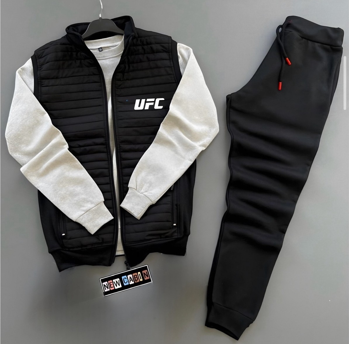 Risil-Nu Company Ufc Baskılı Kapitone Triko Detaylı Yelek-Kışlık Eşofman Altı-Sweatshirt 3'lü Alt Üst Takım görsel 4