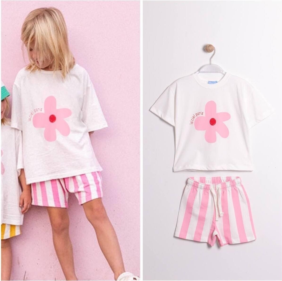2kids2mom Laciel Paris Çiçek Baskılı T-Shirt ve Müslin Şort Alt Üst Takım