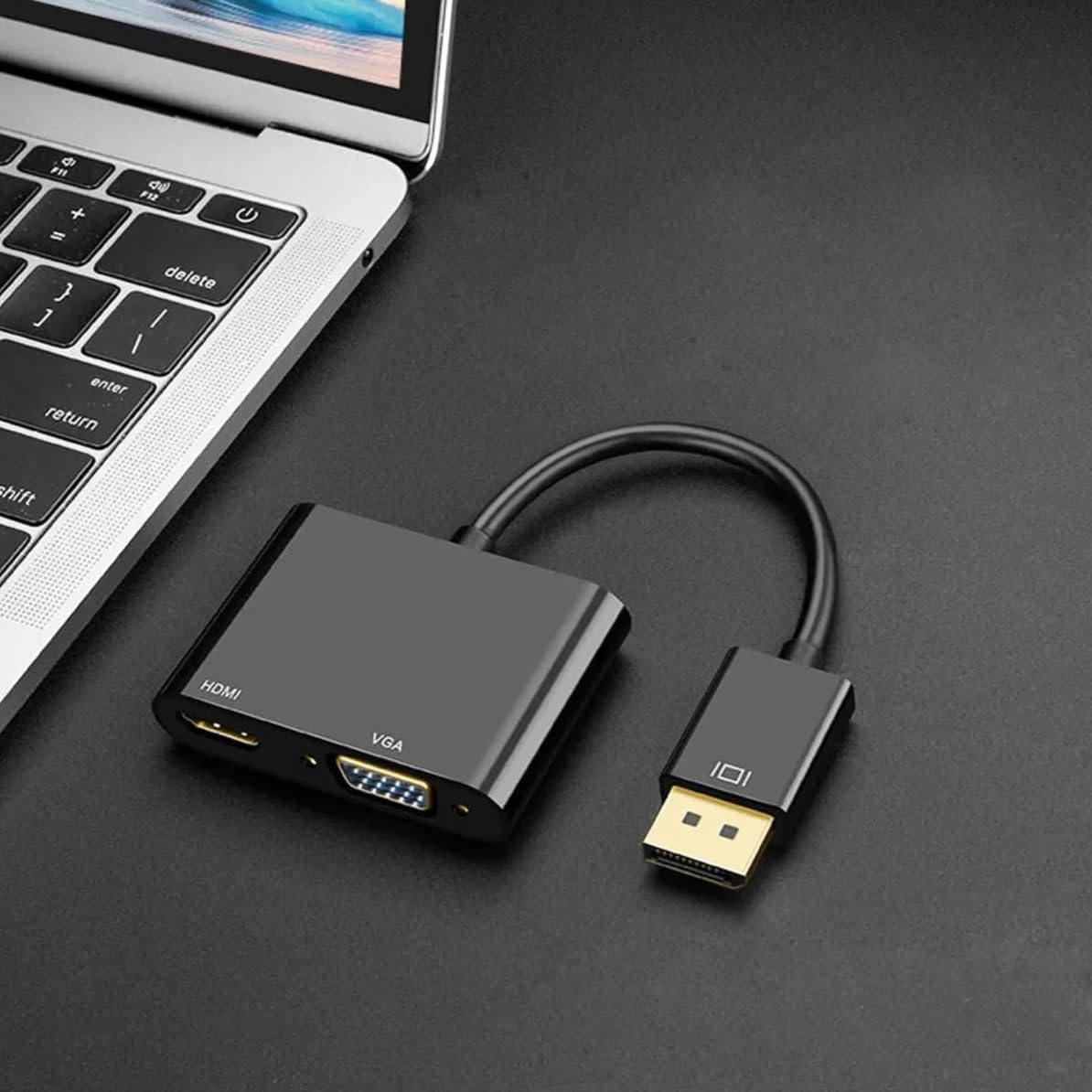 Aesco Coverzone Çoklayıcı Adaptör 2 In 1 Dp To VGA HDMI Kasa Bilgisayar Uyumlu Çevirici Adaptör Çok Portlu Çoklayıcı 2in1 Displayport To VGA HDMI ZR723 görsel 4