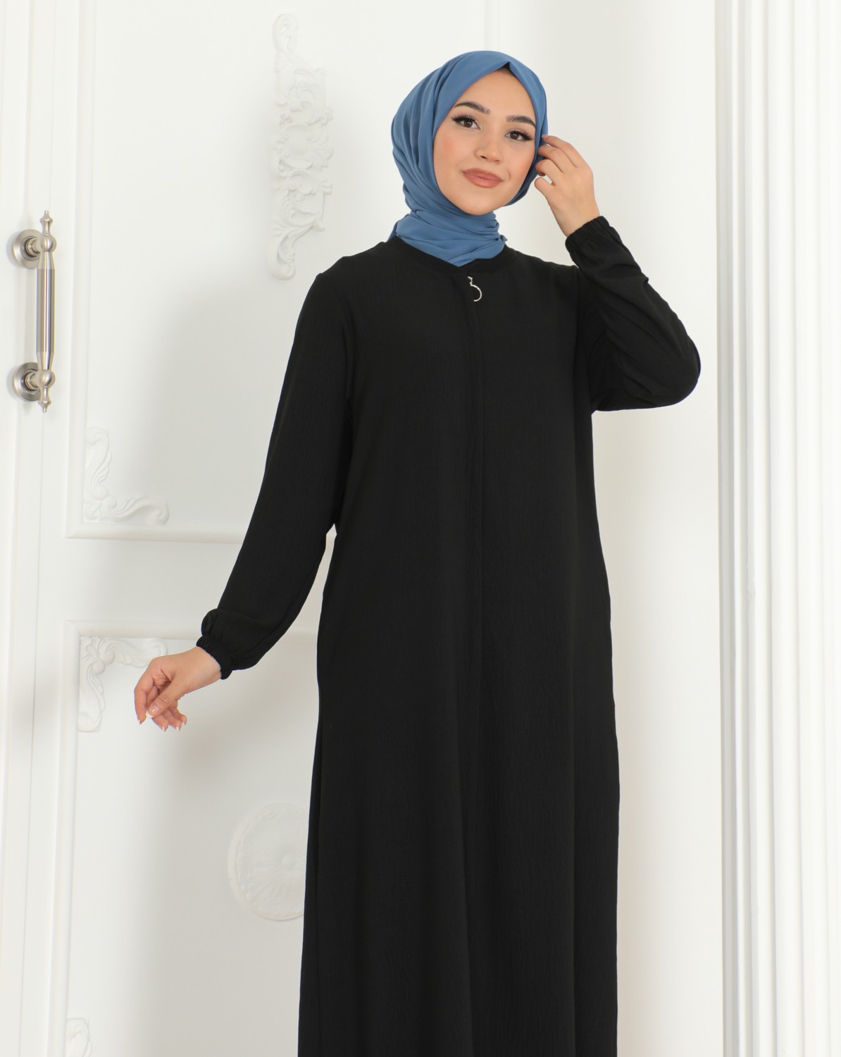Oktayusta Collection Sade Günlük Tam Boy Gizli Patlı Ferace görsel 6
