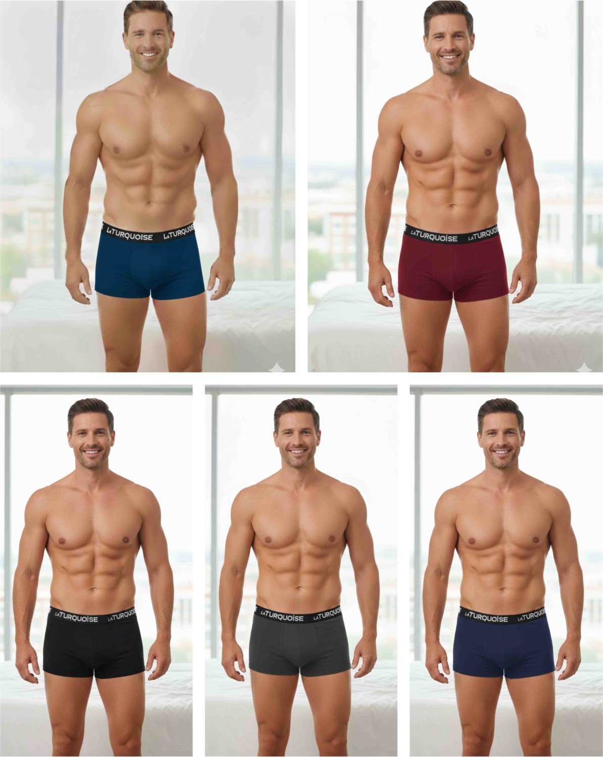 Turquoise 5 Adet Erkek Lilralı Penye Boxer