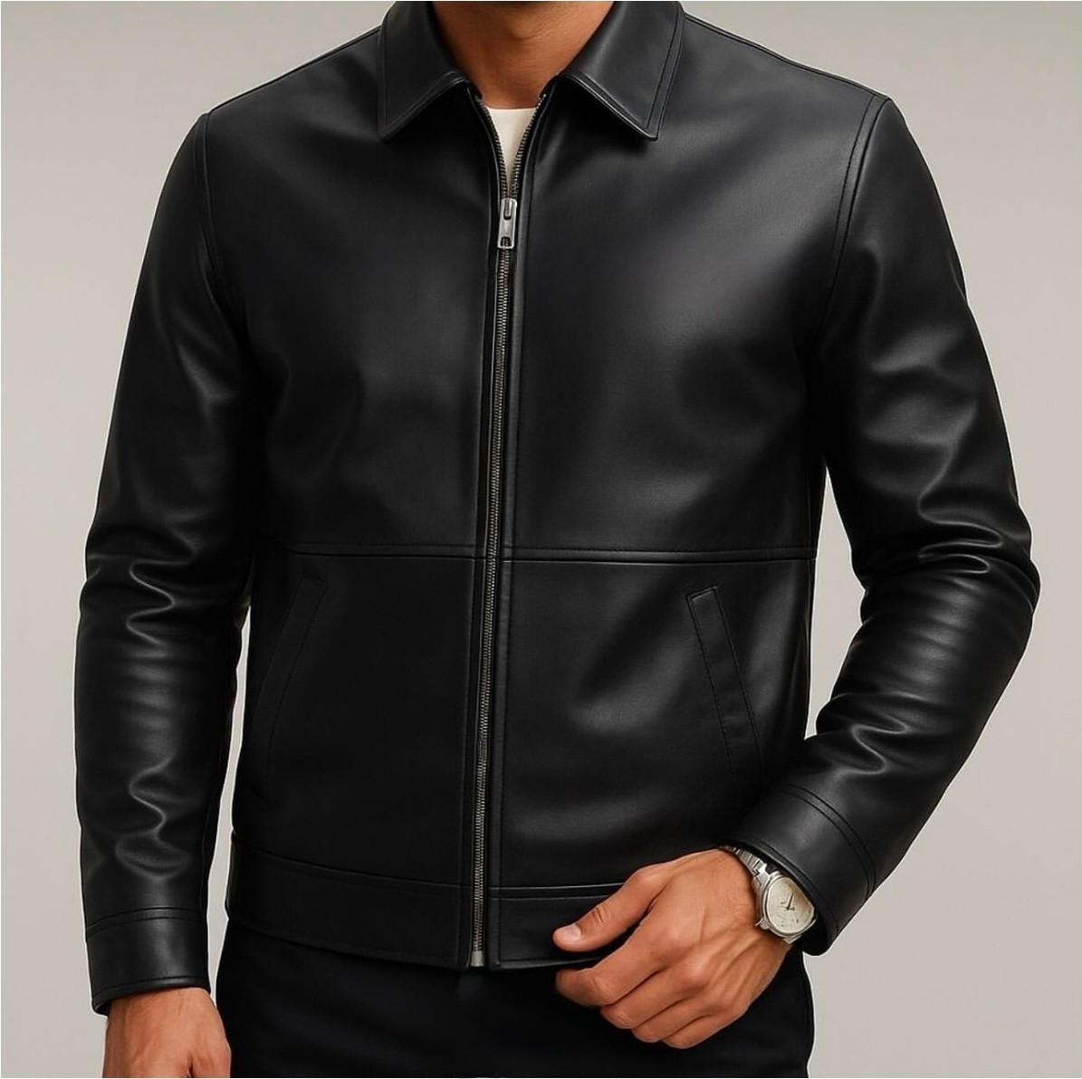 Baselco Premium Slim Fit Fermuarlı Basic Deri Ceket görsel 2