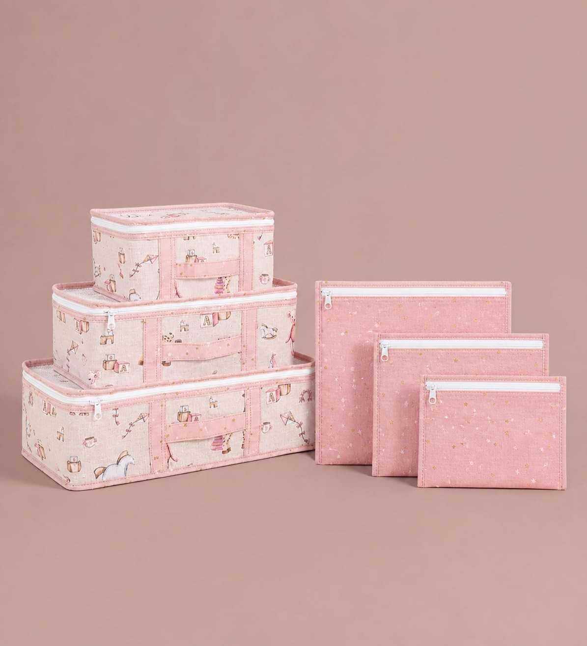 1001 Baby Lüks 6'lı Bavul Organizer Seyahat, Hastane Çantası (Pembe)