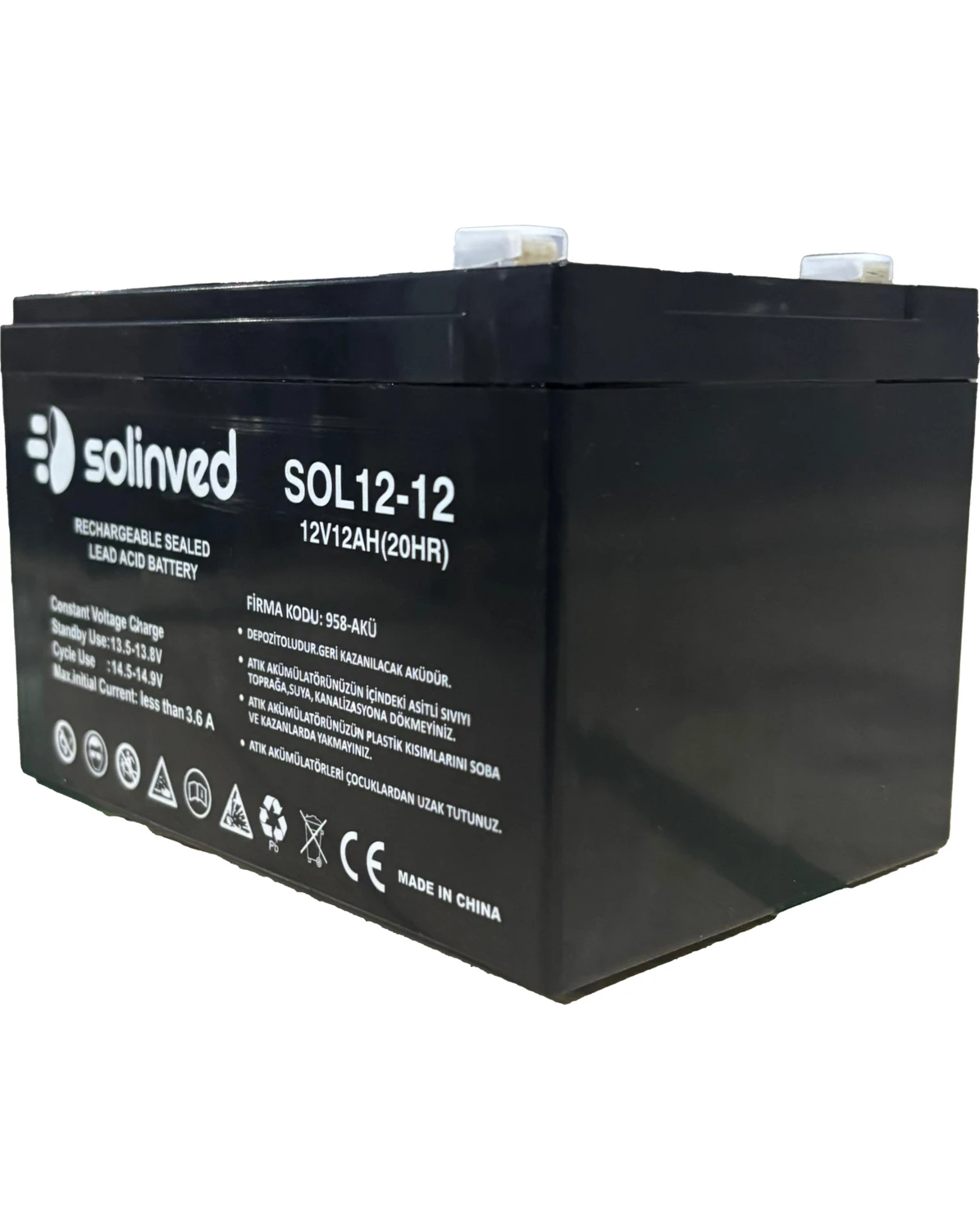 Resim Solinved 12V 12AH Ups ve Alarm Aküsü 