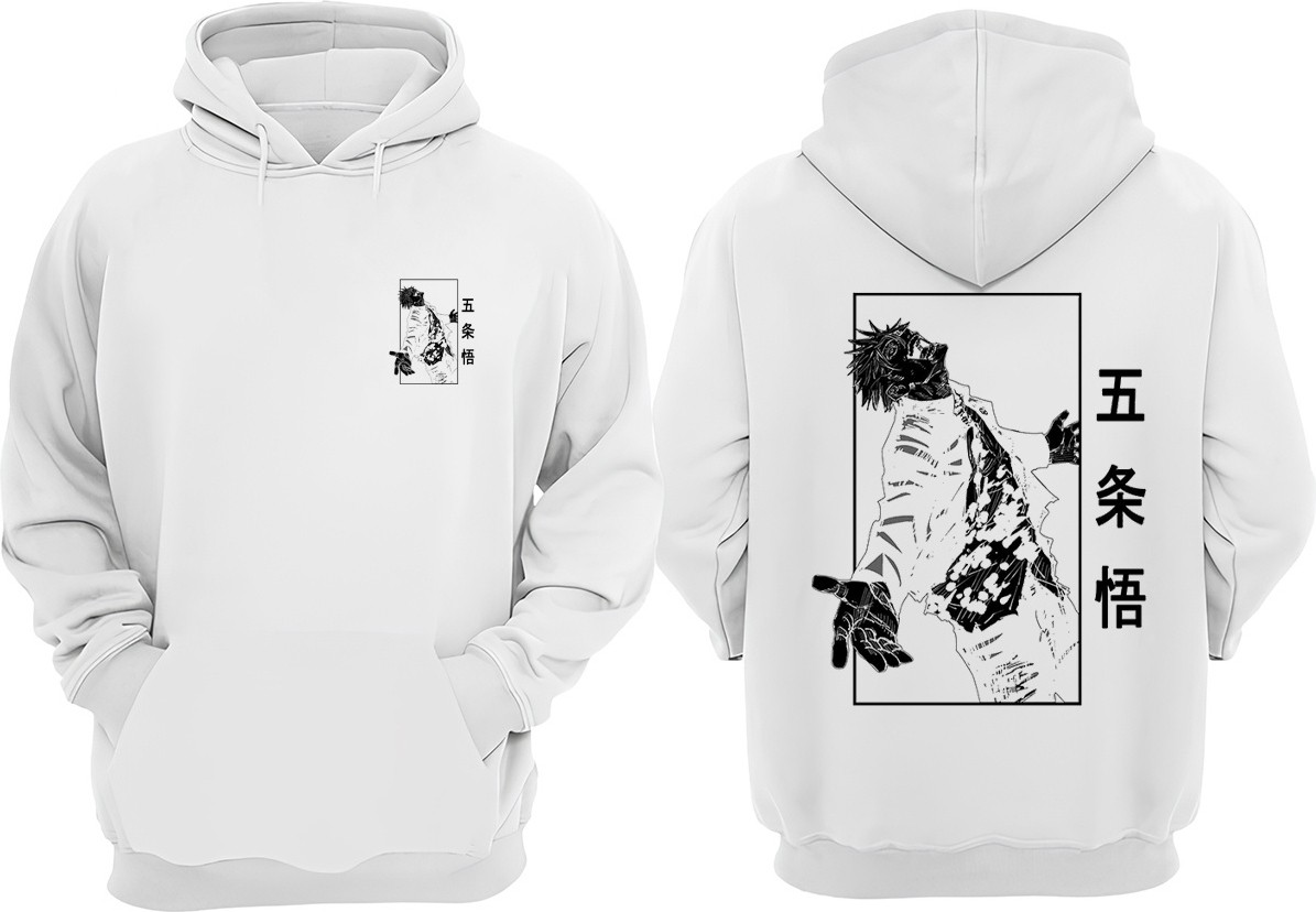The Wert Unisex Jujutsu Kaisen Gojo Satoru Haykırış Tasarım Ön Arka Baskılı Normal Kalıp Siyah Sweatshirt