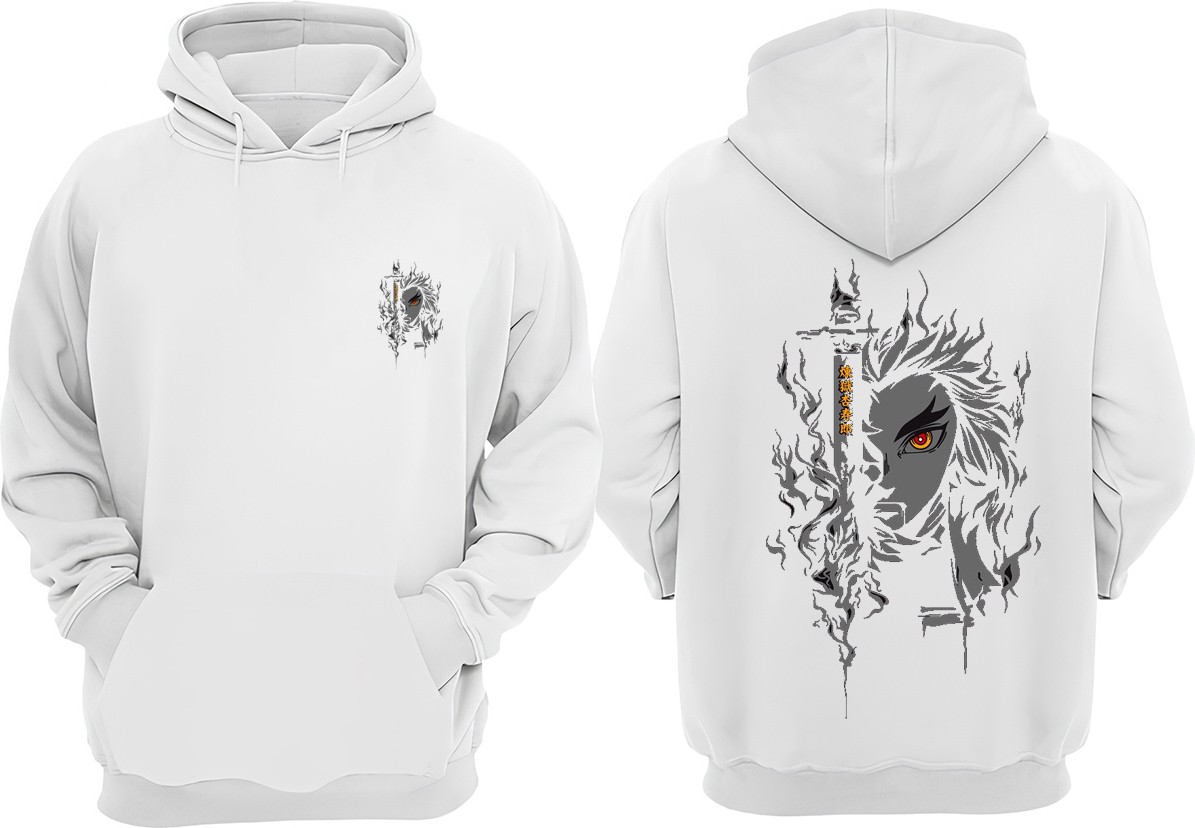 The Wert Unisex Kyojuro Rengoku Tasarım Ön Arka Baskılı Normal Kalıp Siyah Sweatshirt