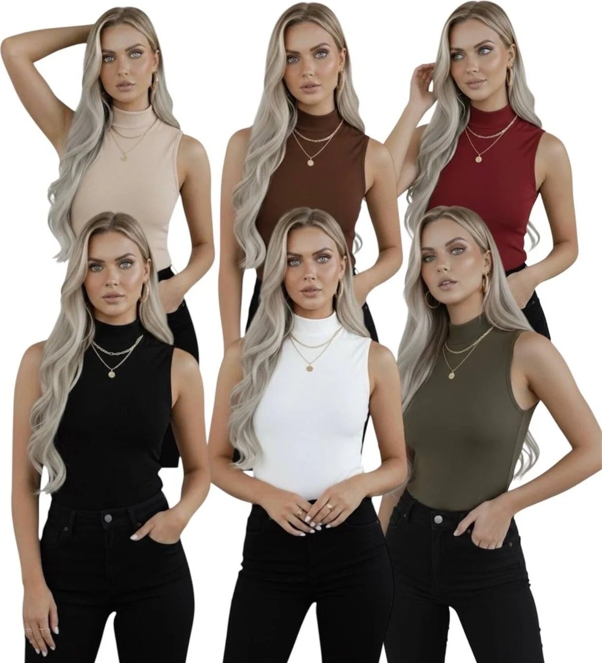 Hashtag Kadın Balıkçı Yaka Sıfır Kol Body 6'lı Set Viskon Kumaş