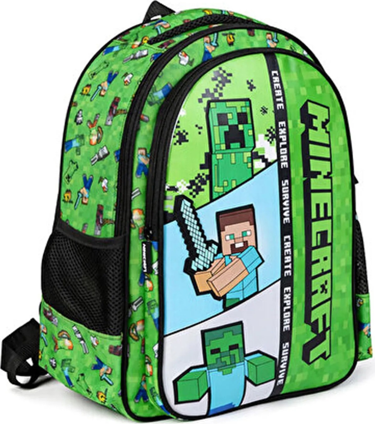 Minecraft Yeşil Erkek Çocuk Sırt Çantası 26613-MINECRAFT Okul Çantası görsel 2