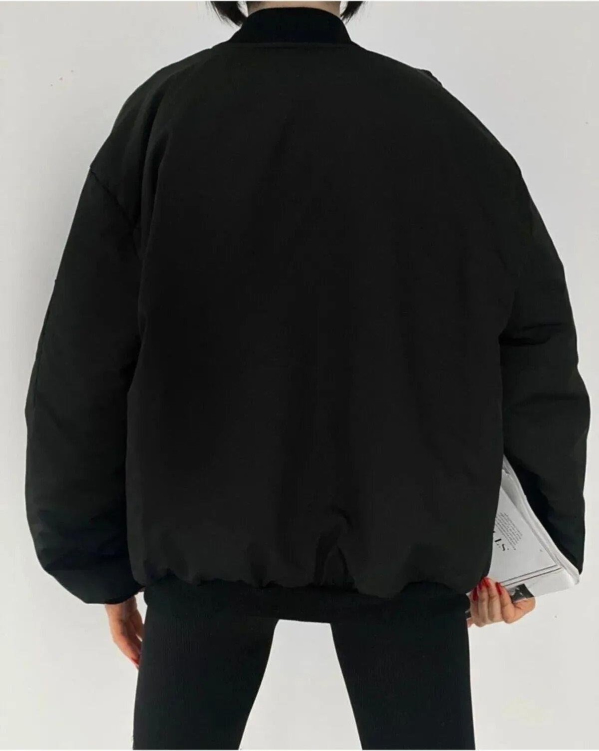 Meecy Unisex Siyah Oversize Bomber Ceket görsel 5
