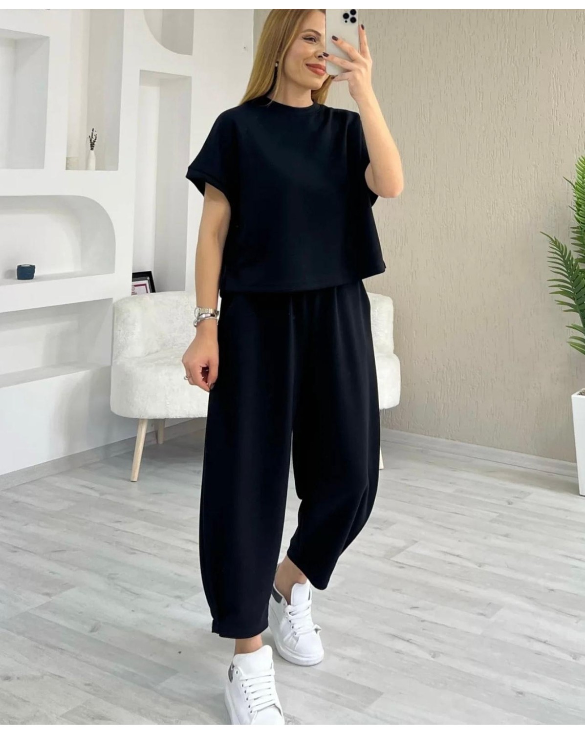 Trending Size Modal Dokulu Kısa Kol Şalvar Takım görsel 6