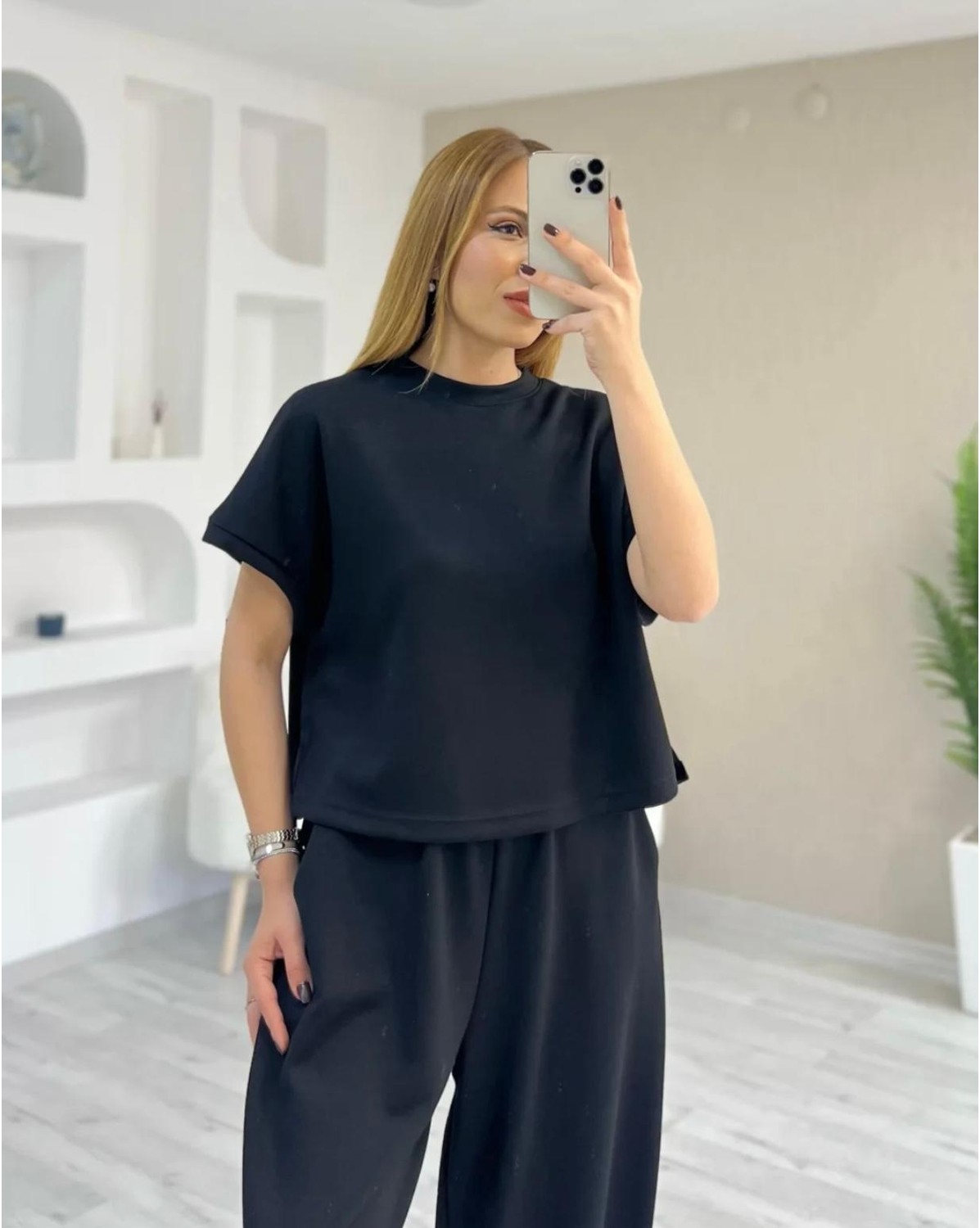 Trending Size Modal Dokulu Kısa Kol Şalvar Takım görsel 7