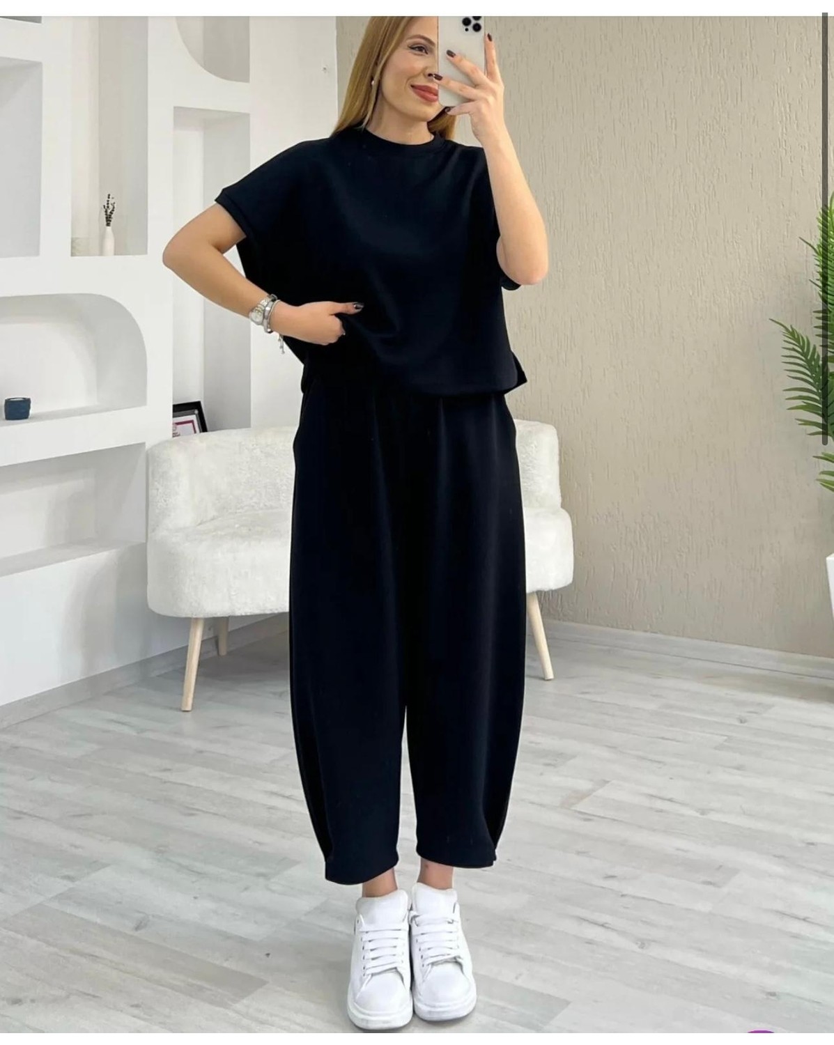 Trending Size Modal Dokulu Kısa Kol Şalvar Takım görsel 8