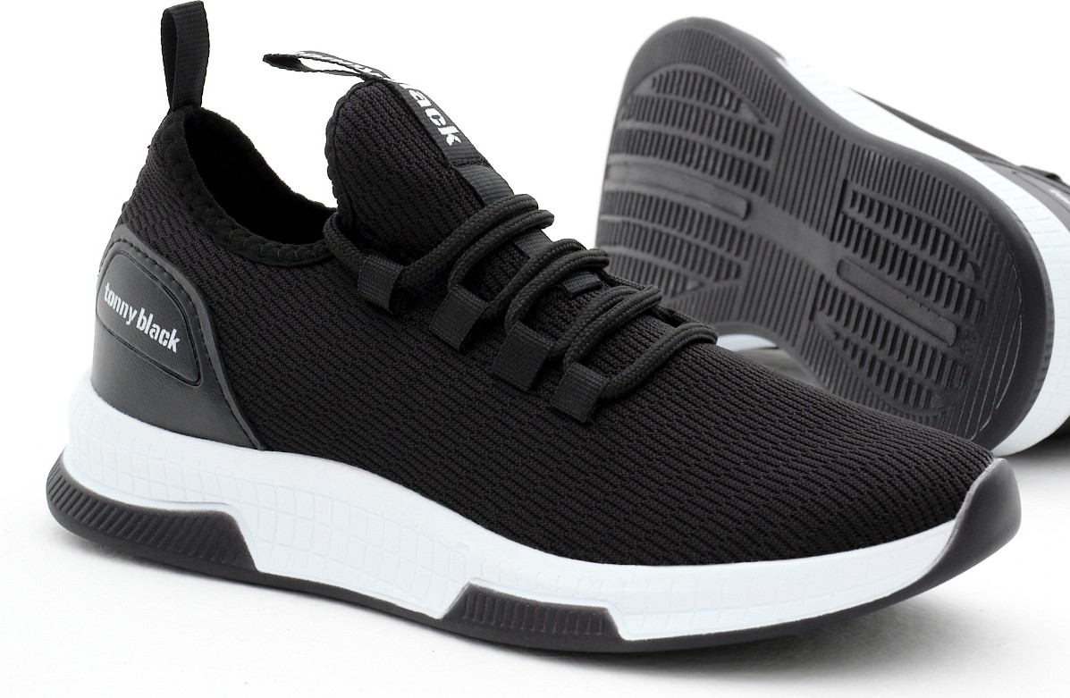 Tonny Black Unisex Siyah Beyaz Nefes Alabilen Kumaş Poli Taban Bağcıklı Spor Ayakkabı Düz Taban görsel 6