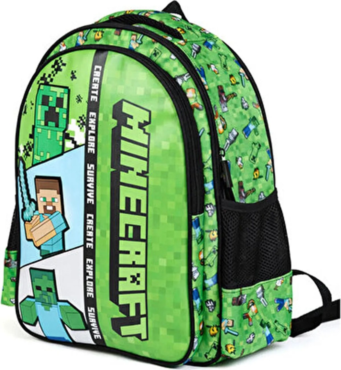 Minecraft Yeşil Erkek Çocuk Sırt Çantası 26613-MINECRAFT Okul Çantası görsel 3