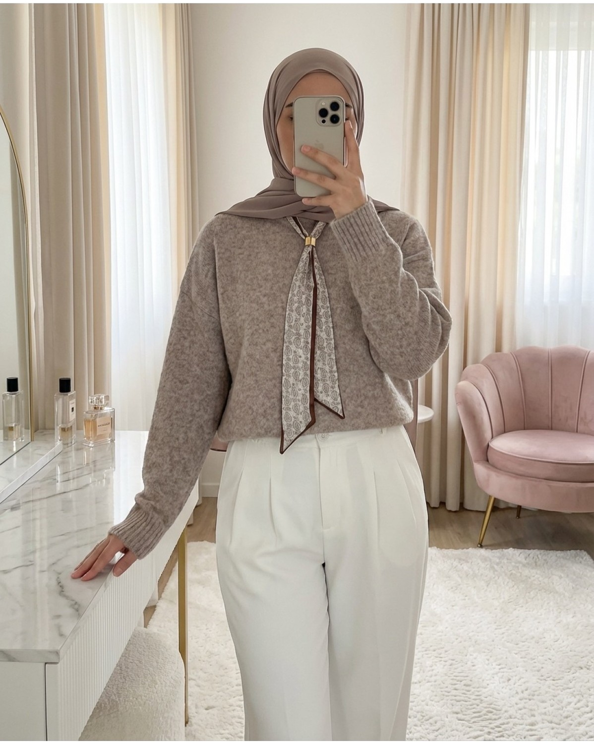 Moda Morfo Fularlı Yumoş Triko Kazak -Laci görsel 2