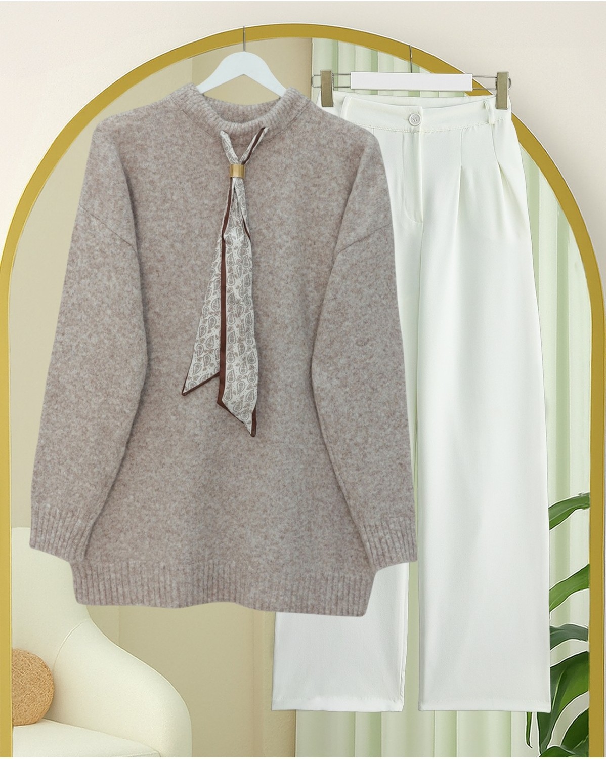 Moda Morfo Fularlı Yumoş Triko Kazak -Laci görsel 3