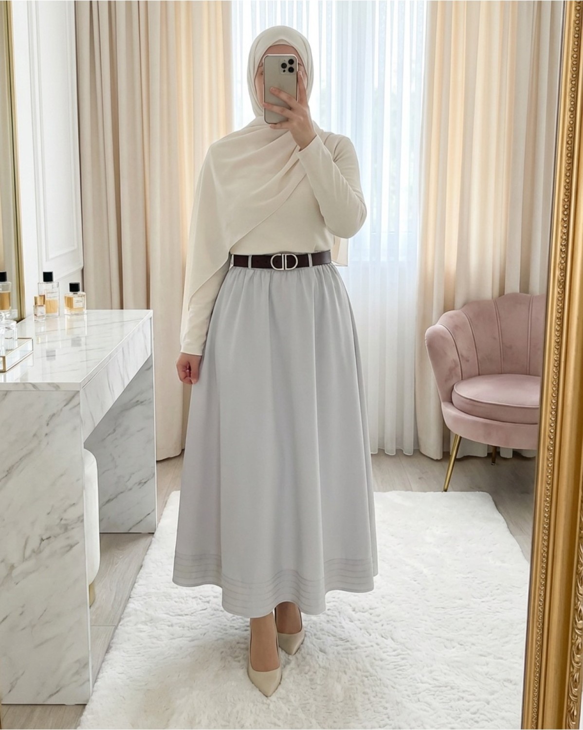 Moda Morfo Etek Ucu Dikiş Detaylı Beli Lastikli Astarlı İthal Soft Gabardin Etek -Bordo